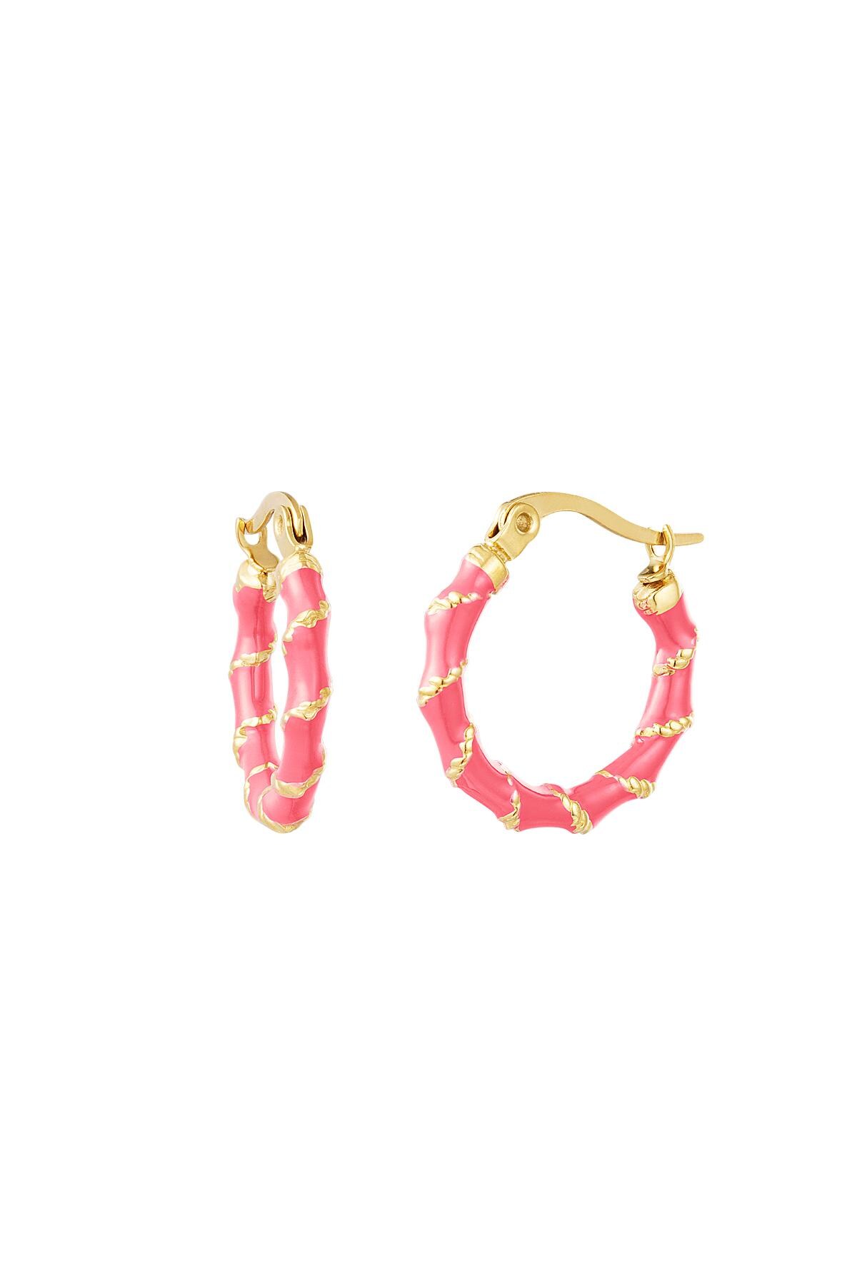 Stainless steel earrings with golden wrap detail Pink h5 