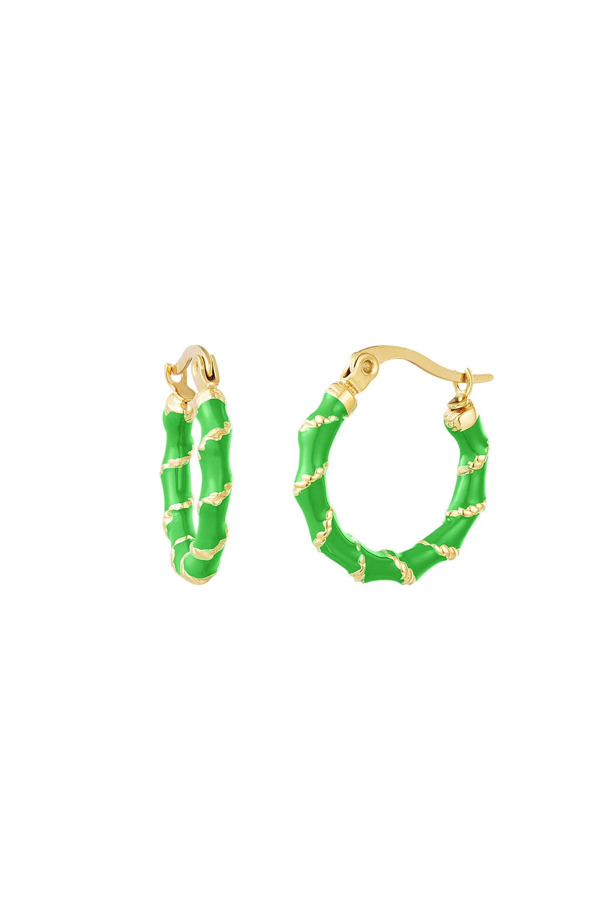 Stainless steel earrings with golden wrap detail Green h5 