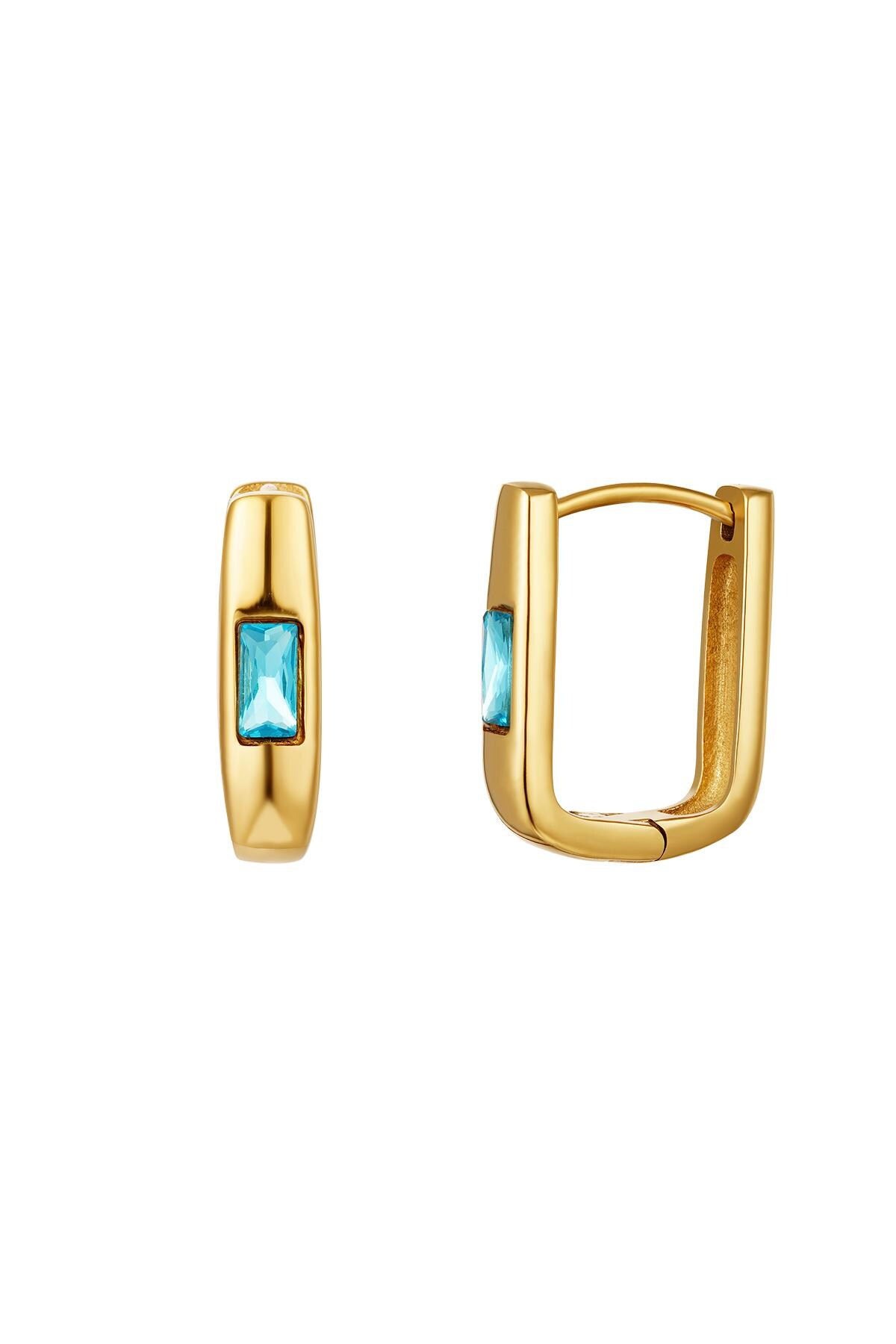 Square earrings with zircon Blue & Gold Stainless Steel h5 