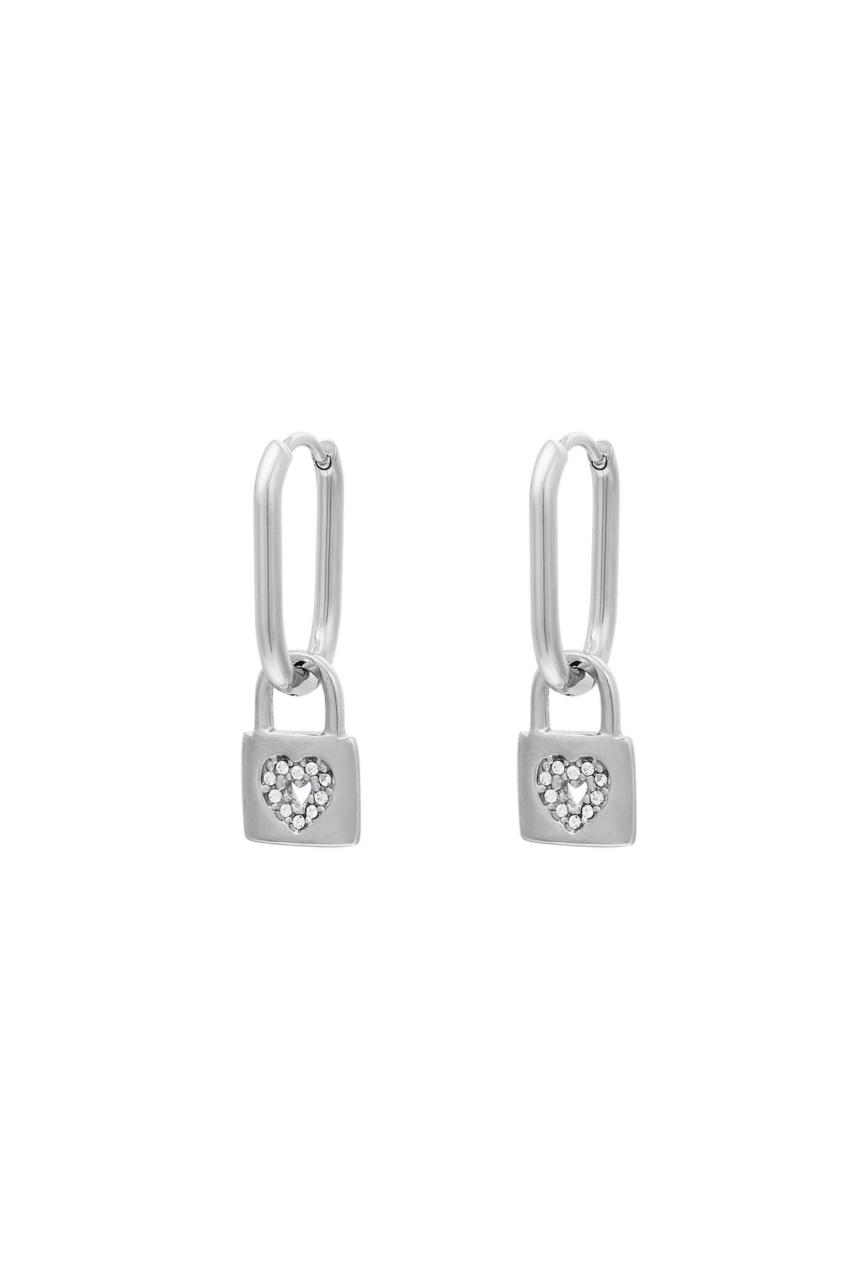 Heart lock earrings Silver Stainless Steel 