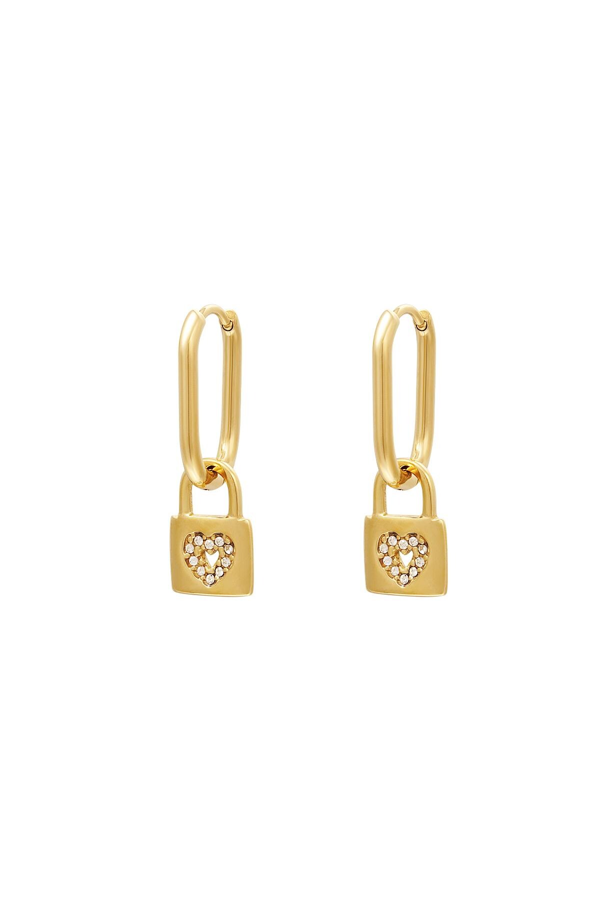 Heart lock earrings Gold Stainless Steel 