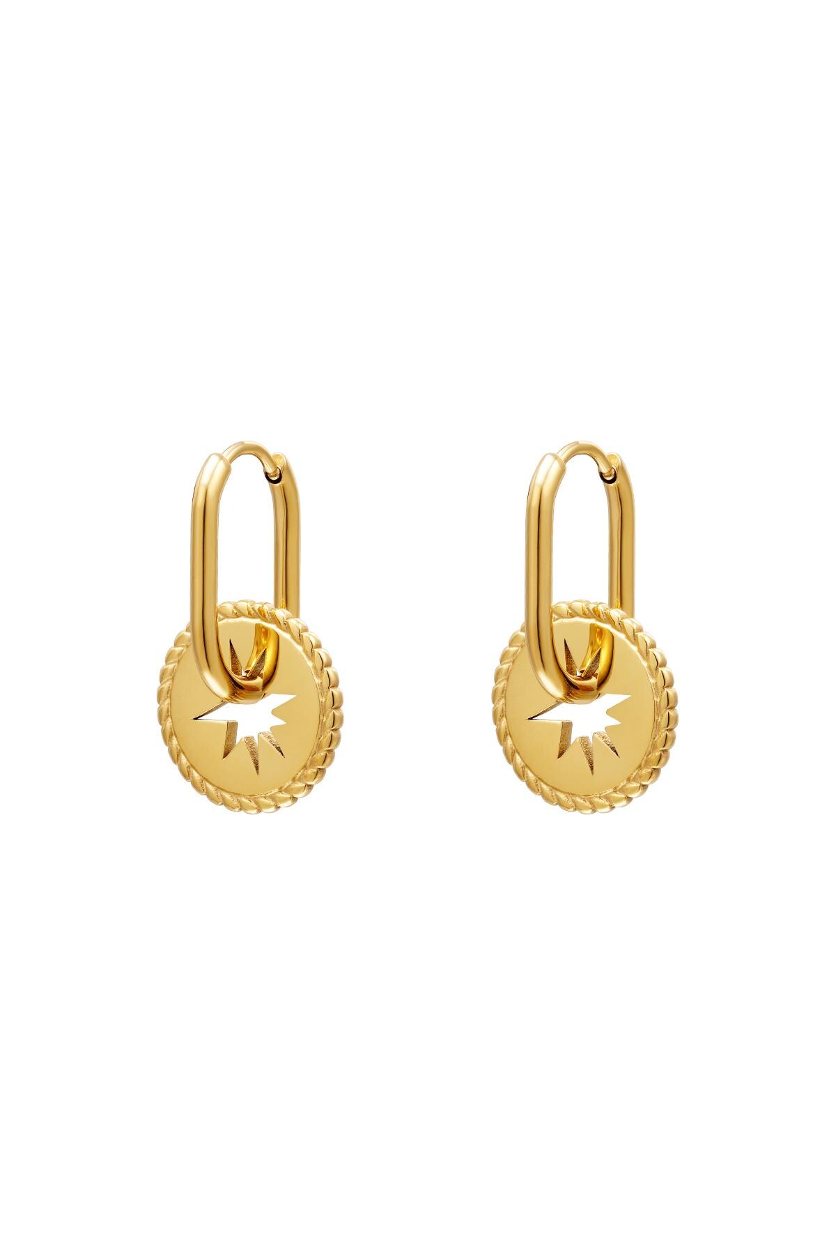 Stainless steel earrings with star coin Gold h5 