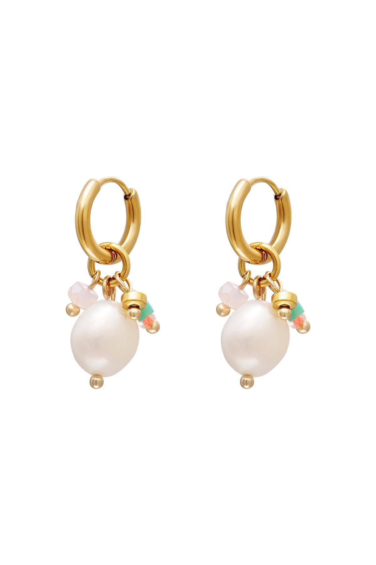 Dangling pearl earrings Gold Stainless Steel 