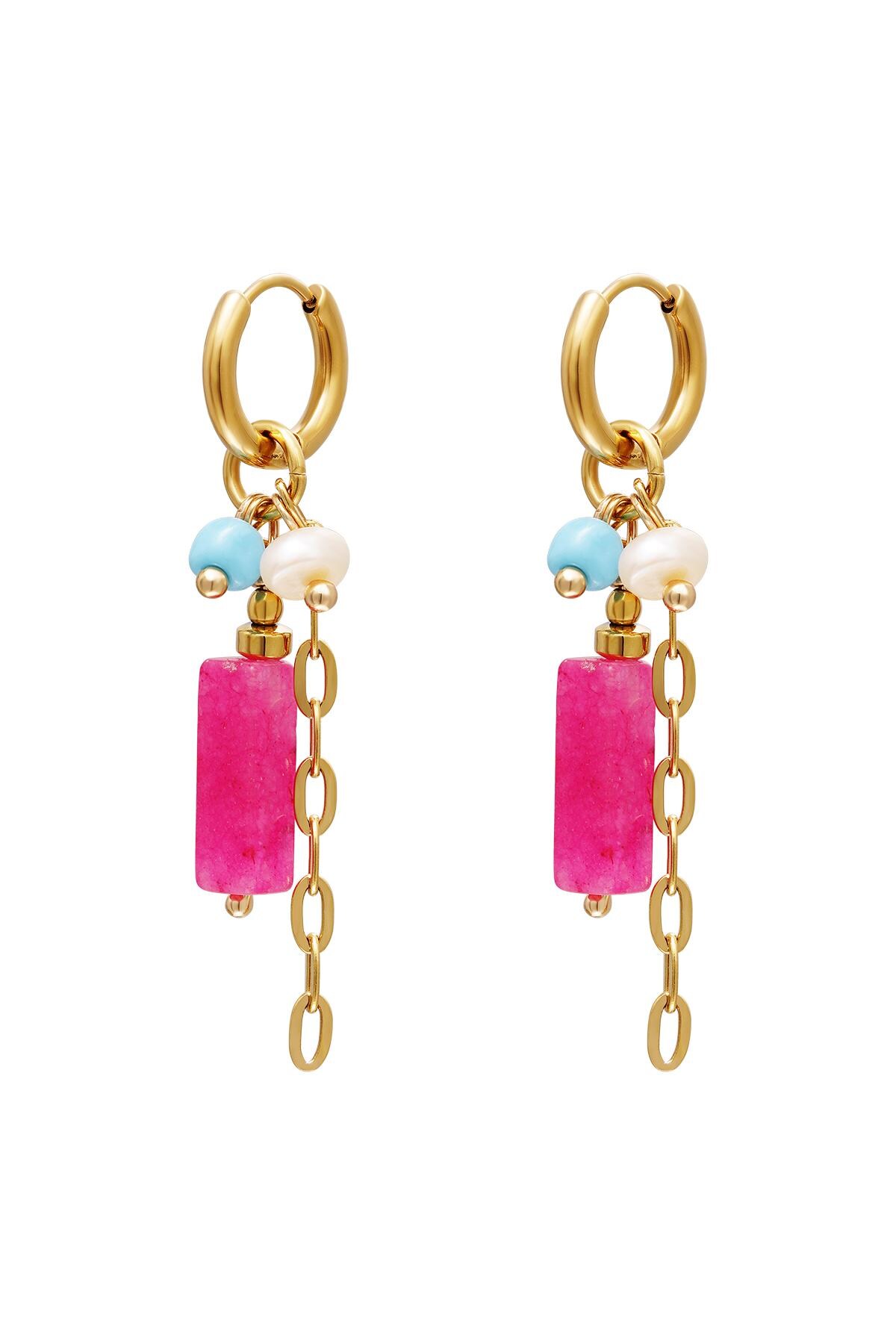 Coloured chain earrings Pink & Gold Stainless Steel 