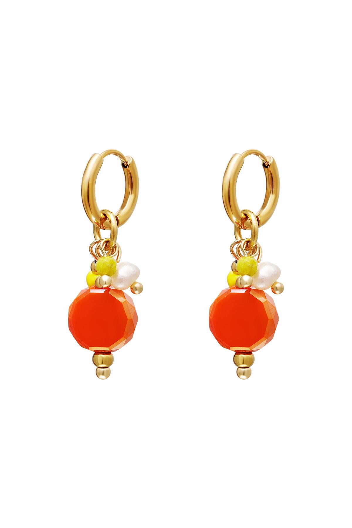 Dangling circle earrings Orange & Gold Stainless Steel 