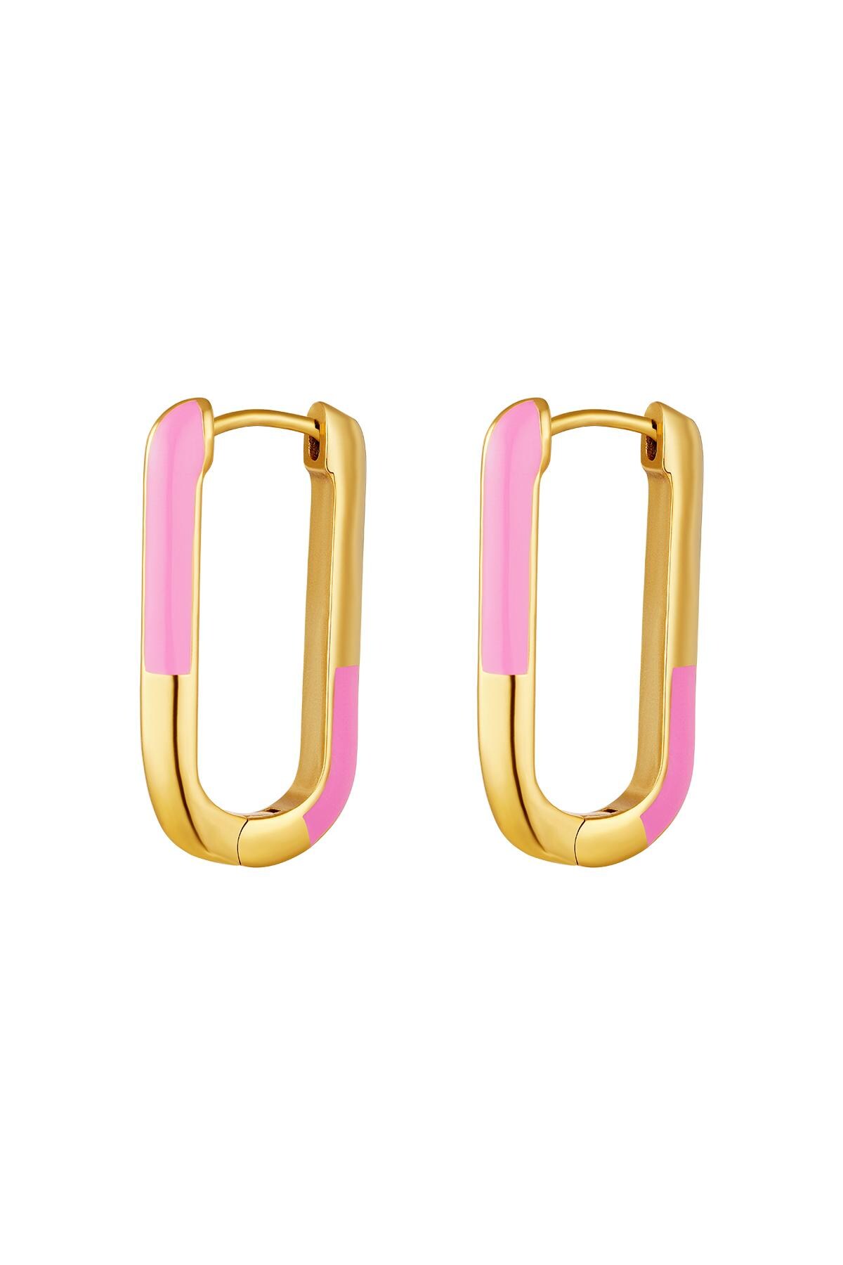 Squared earrings color blocking Fuchsia Stainless Steel 