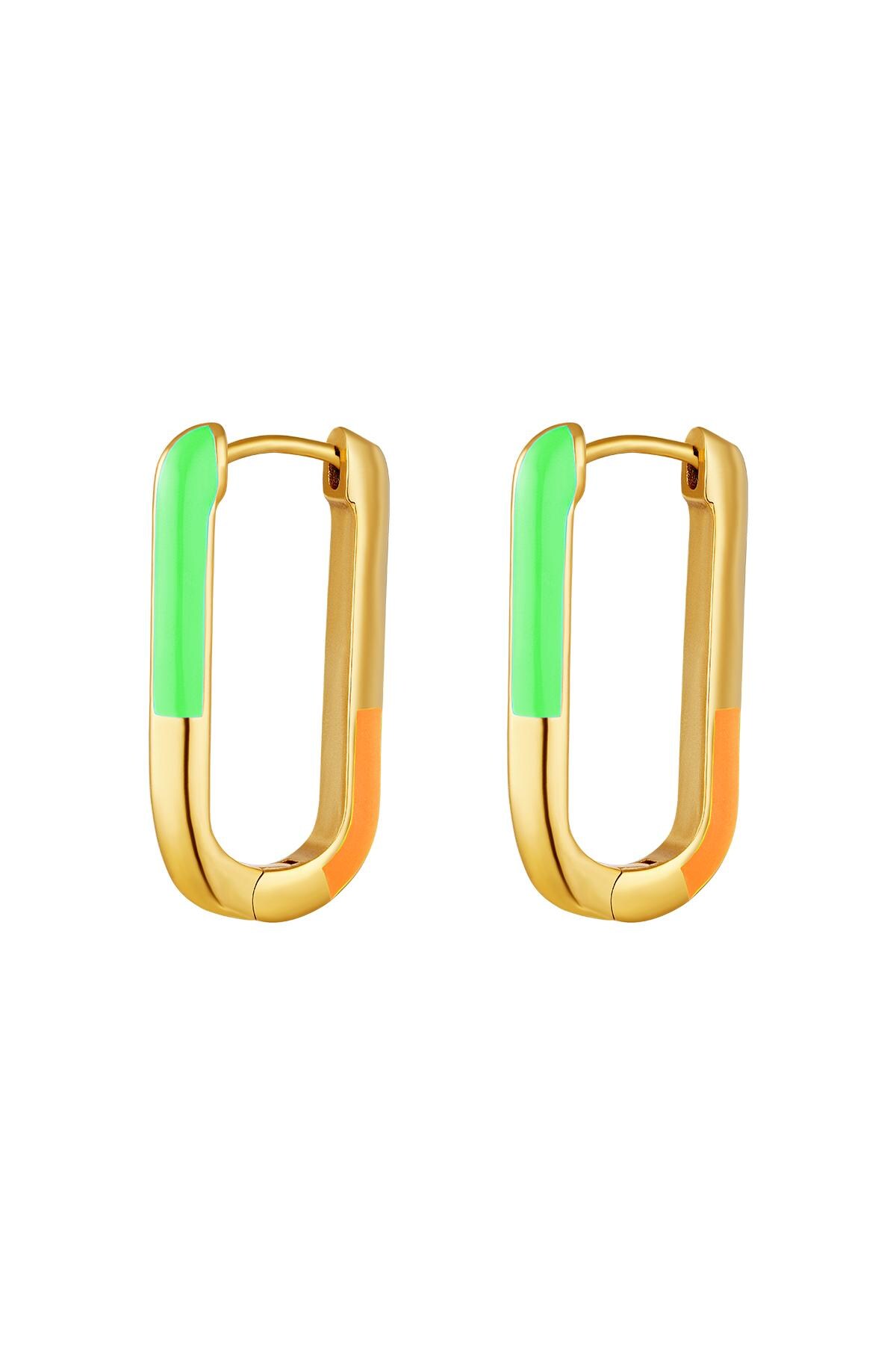 Squared earrings color blocking Green & Gold Stainless Steel h5 