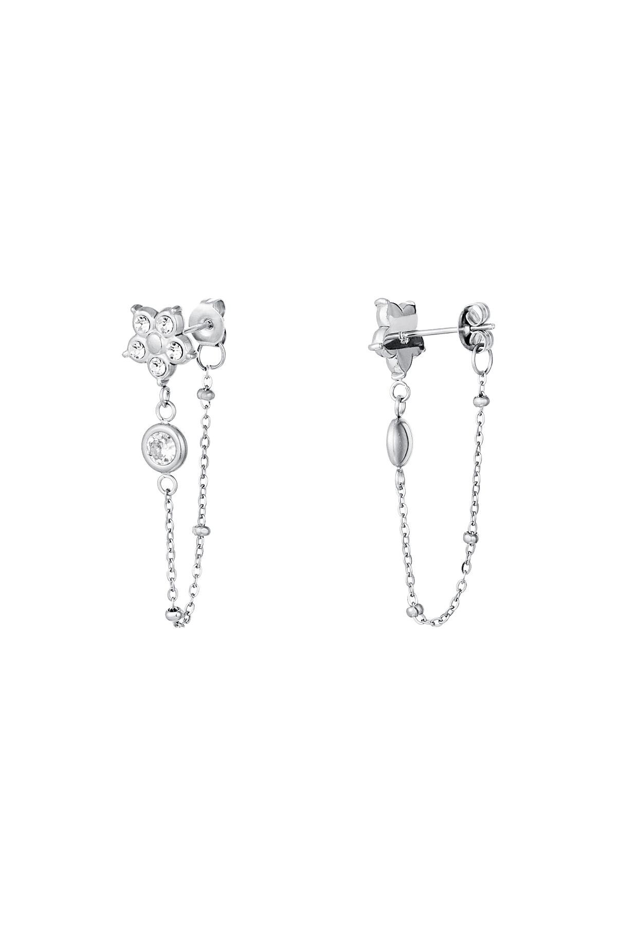 Zircon flower drop earrings Silver Stainless Steel h5 