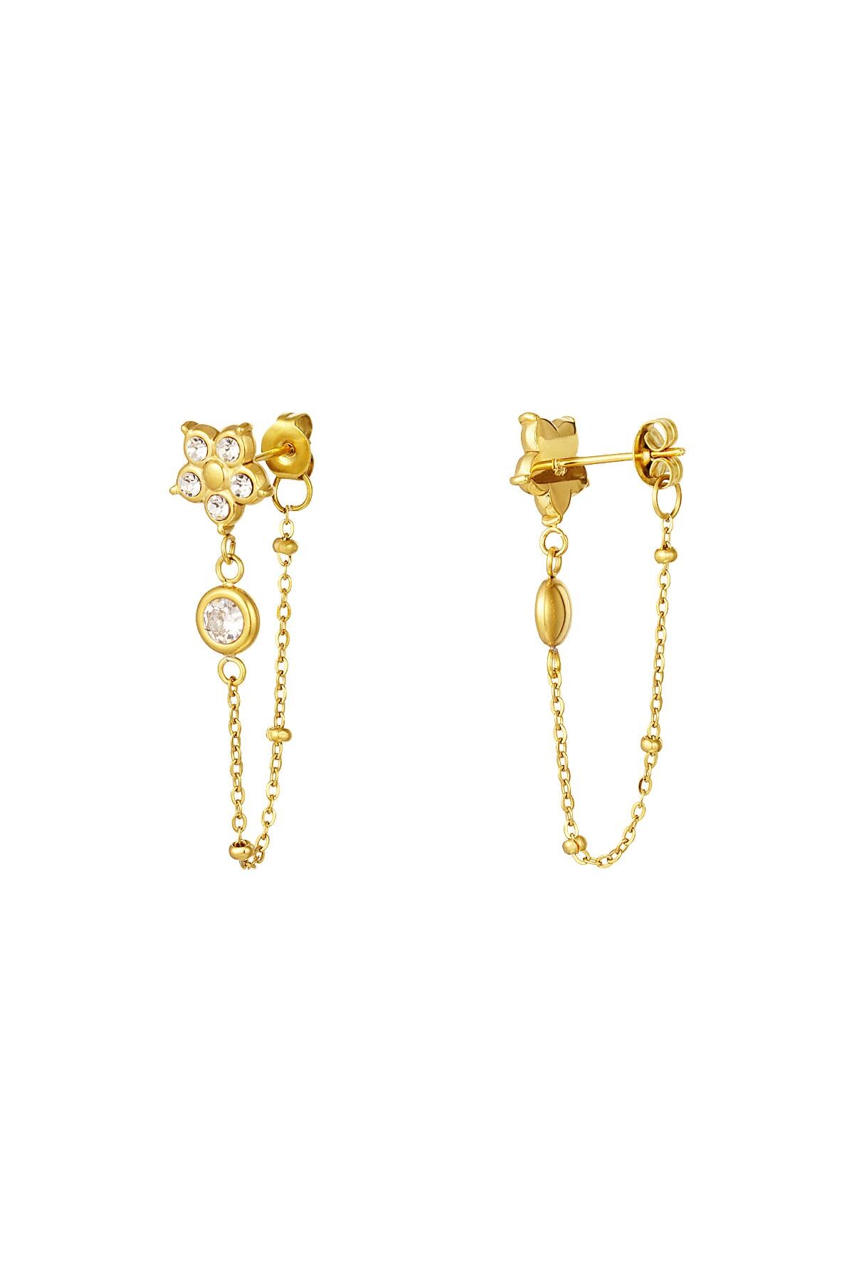 Zircon flower pendant earrings Gold Stainless Steel h5 