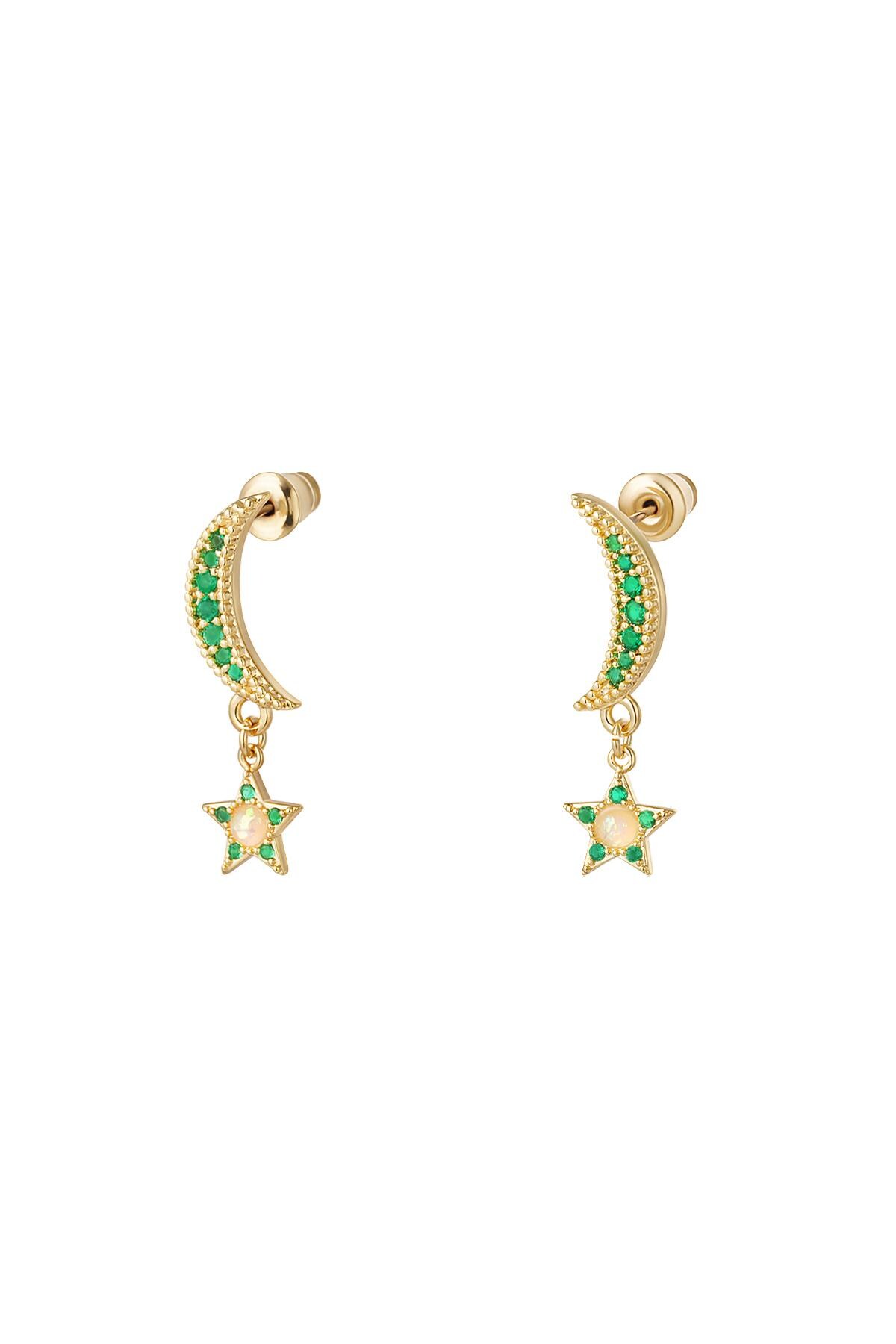 Earrings moon and stars - Sparkle collection Green & Gold Copper h5 