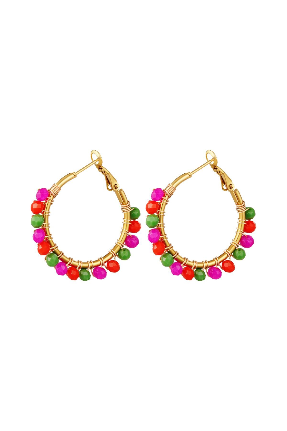 Hoop earrings with colorful beads Multi Stainless Steel 