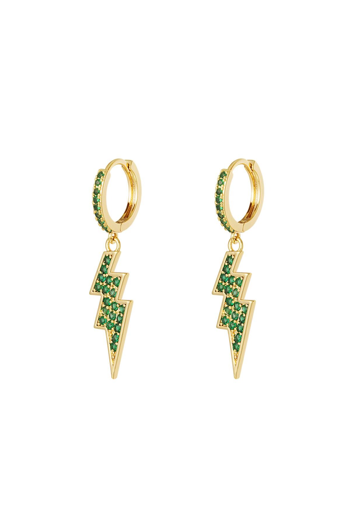 Earrings lightning bolt - Sparkle collection Green & Gold Copper 