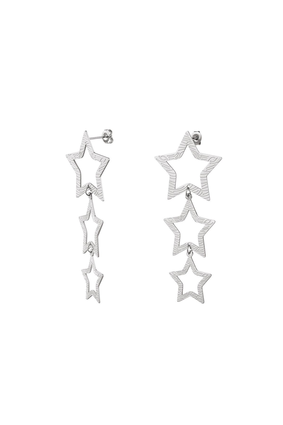 Star earrings with pattern Silver Stainless Steel h5 