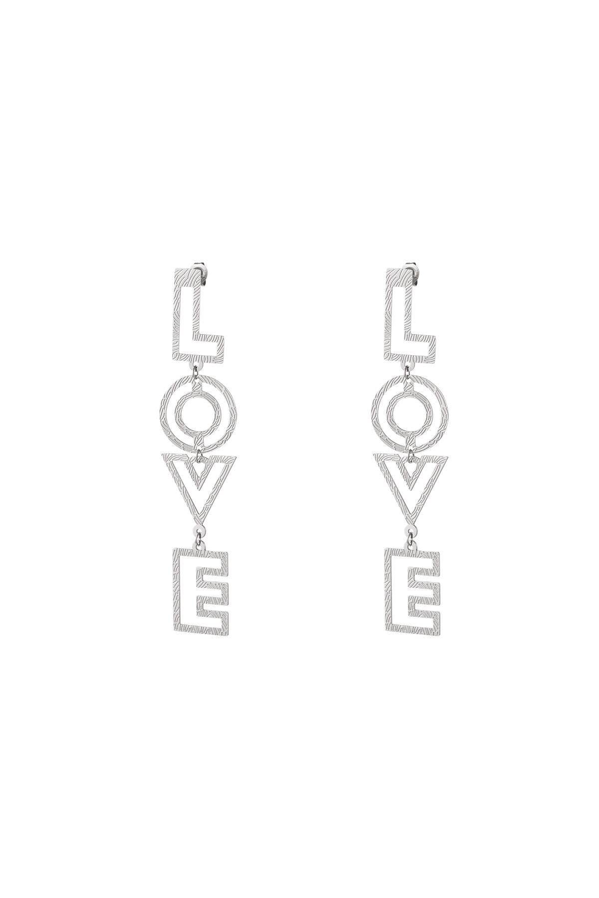 LOVE earrings with pattern Silver Stainless Steel h5 