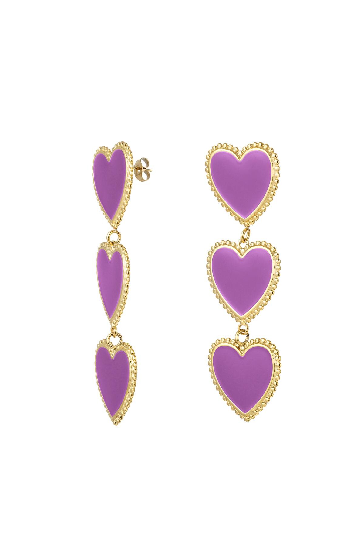 Earrings 3 graceful hearts in a row Lilac Stainless Steel h5 