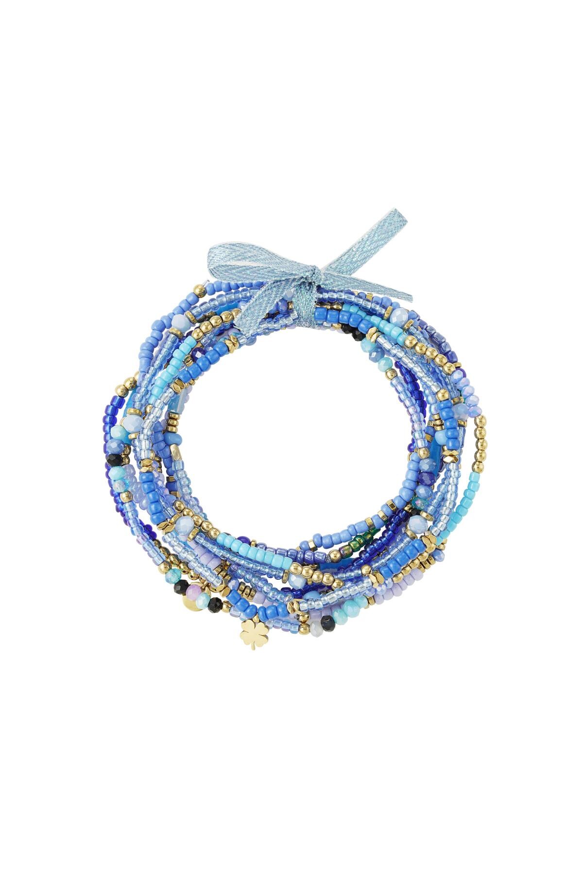 Bracelets set beads colorful Blue & Gold Stainless Steel 