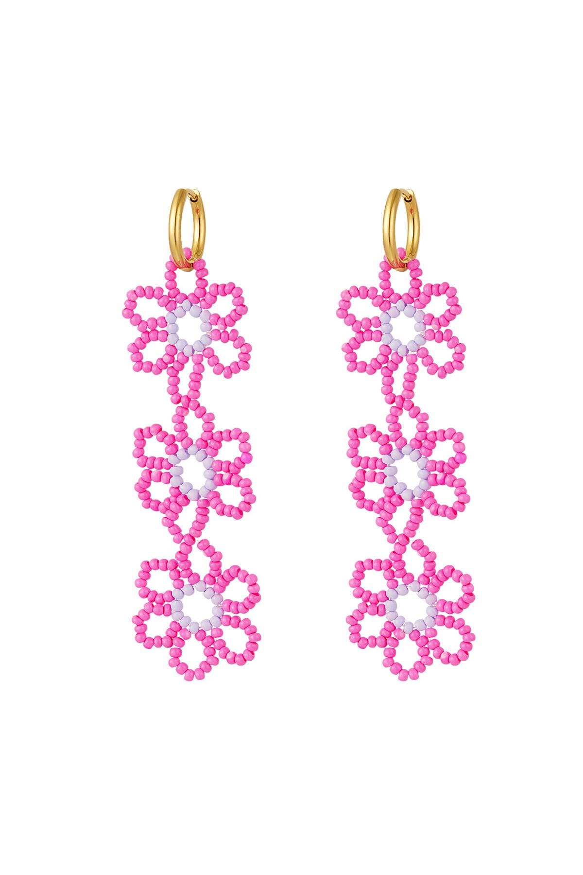 Earrings three flowers Fuchsia Stainless Steel