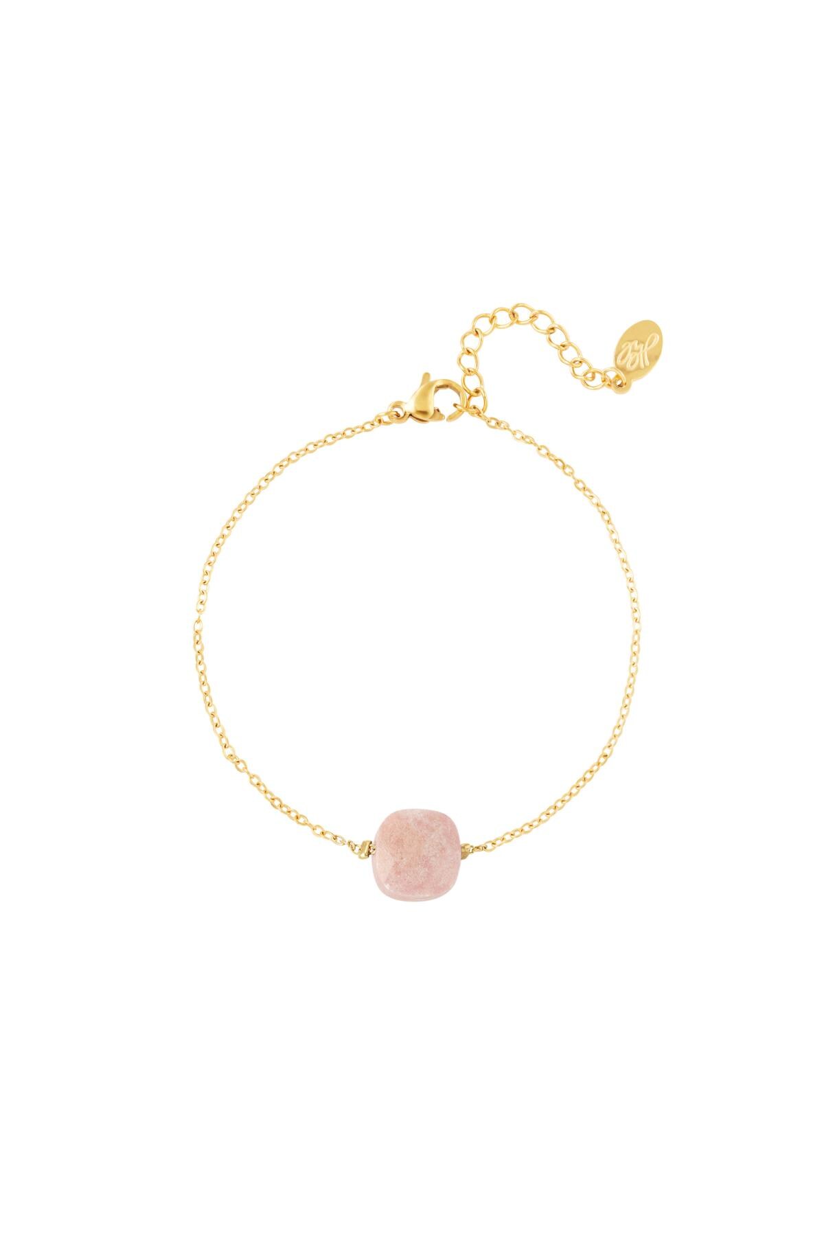 Bracelet with stone - Natural stones collection Pink & Gold Stainless Steel h5 