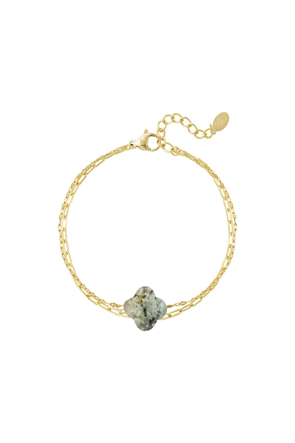 Double bracelet with clover - Natural stones collection Green Stainless Steel 