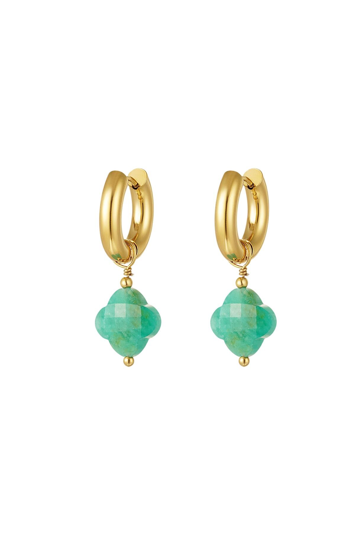 Earrings with clover - Natural stones collection peacock green Stainless Steel 