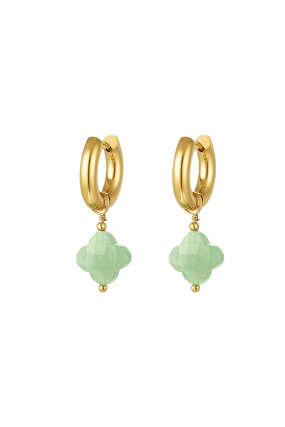 Earrings with clover - Natural stones collection Green & Gold Stainless Steel h5 