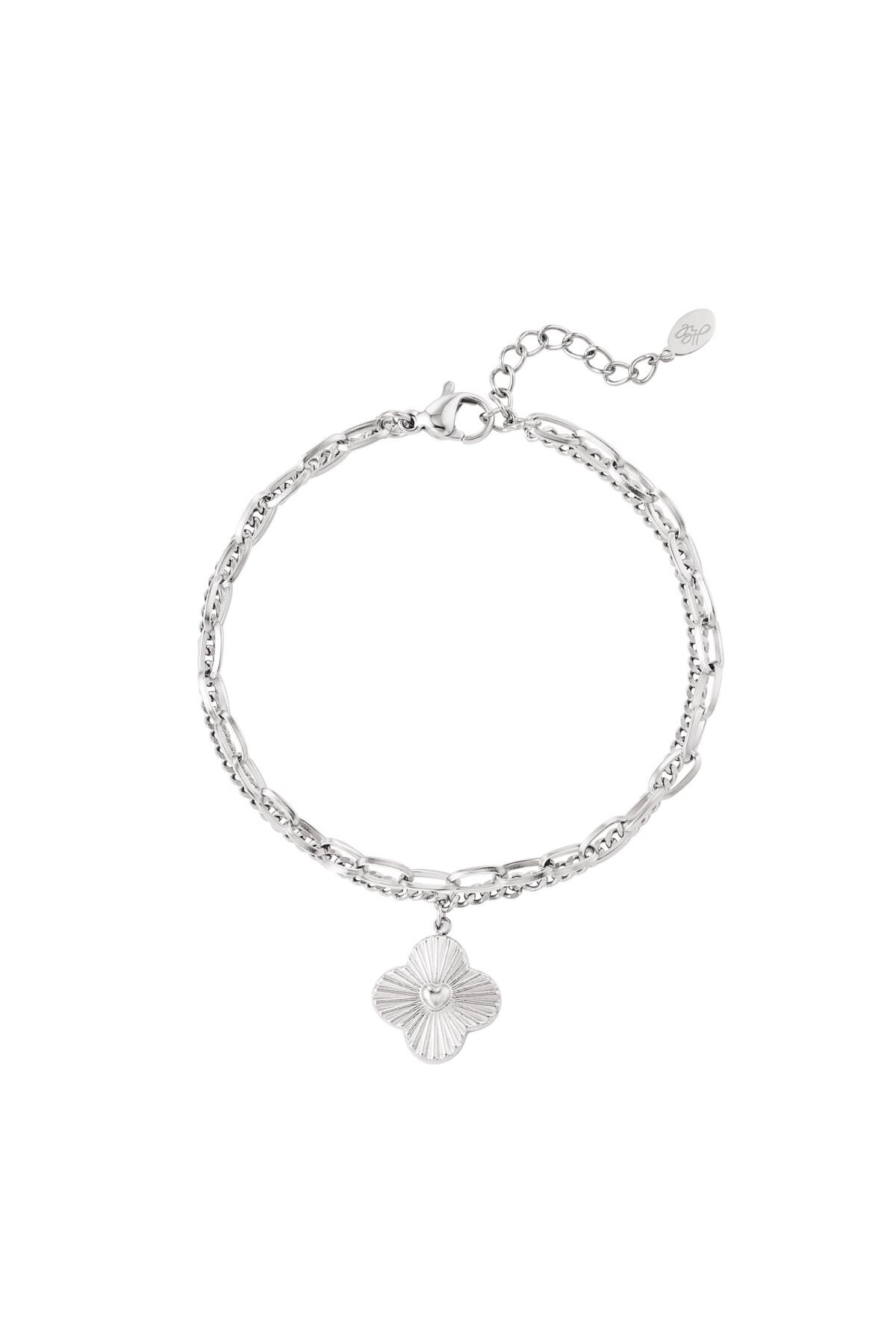 Two-layer bracelet with flower Silver Stainless Steel h5 