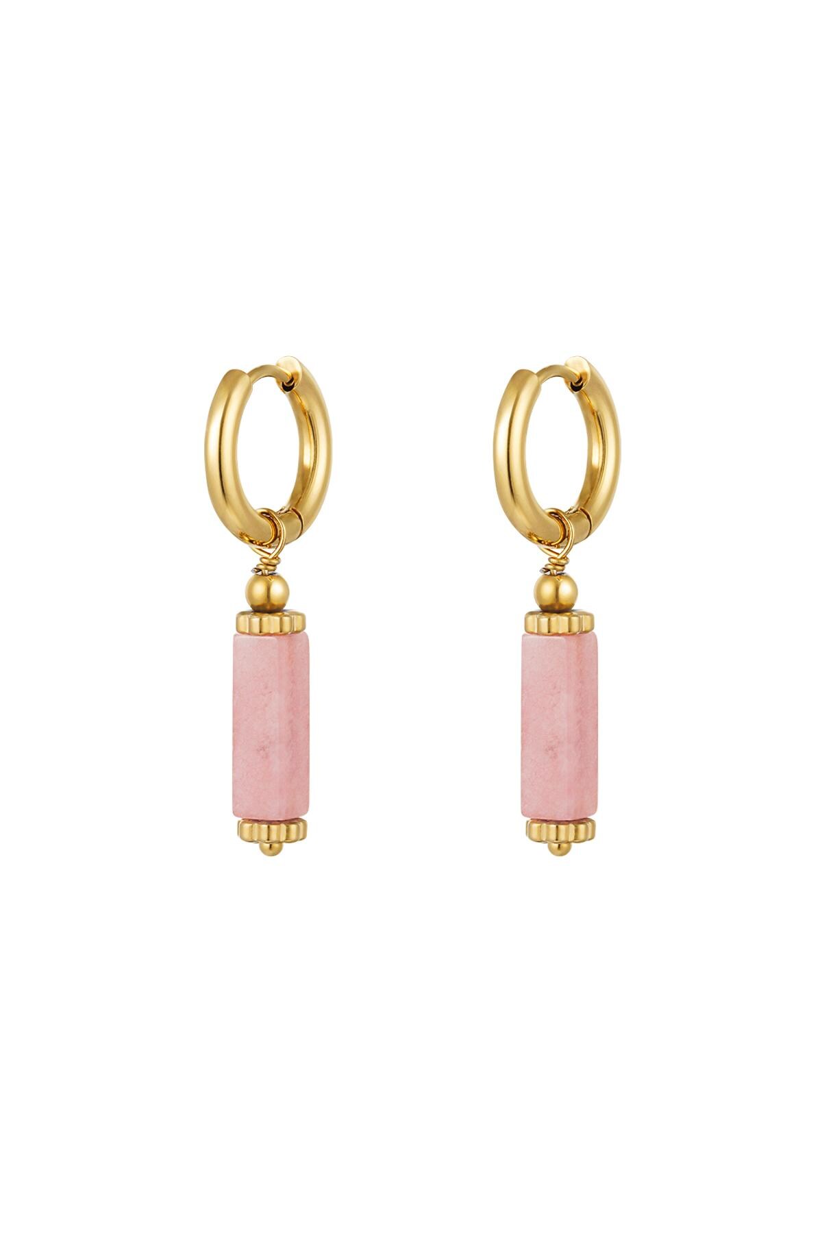 Earrings rectangular stone - Natural stone collection Pink & Gold Color Stainless Steel h5 