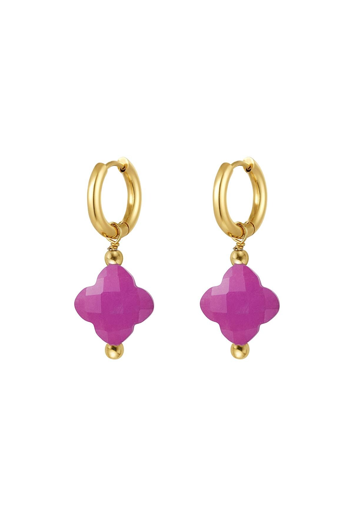 Earrings clover color - Natural stones collection Fuchsia Stainless Steel 