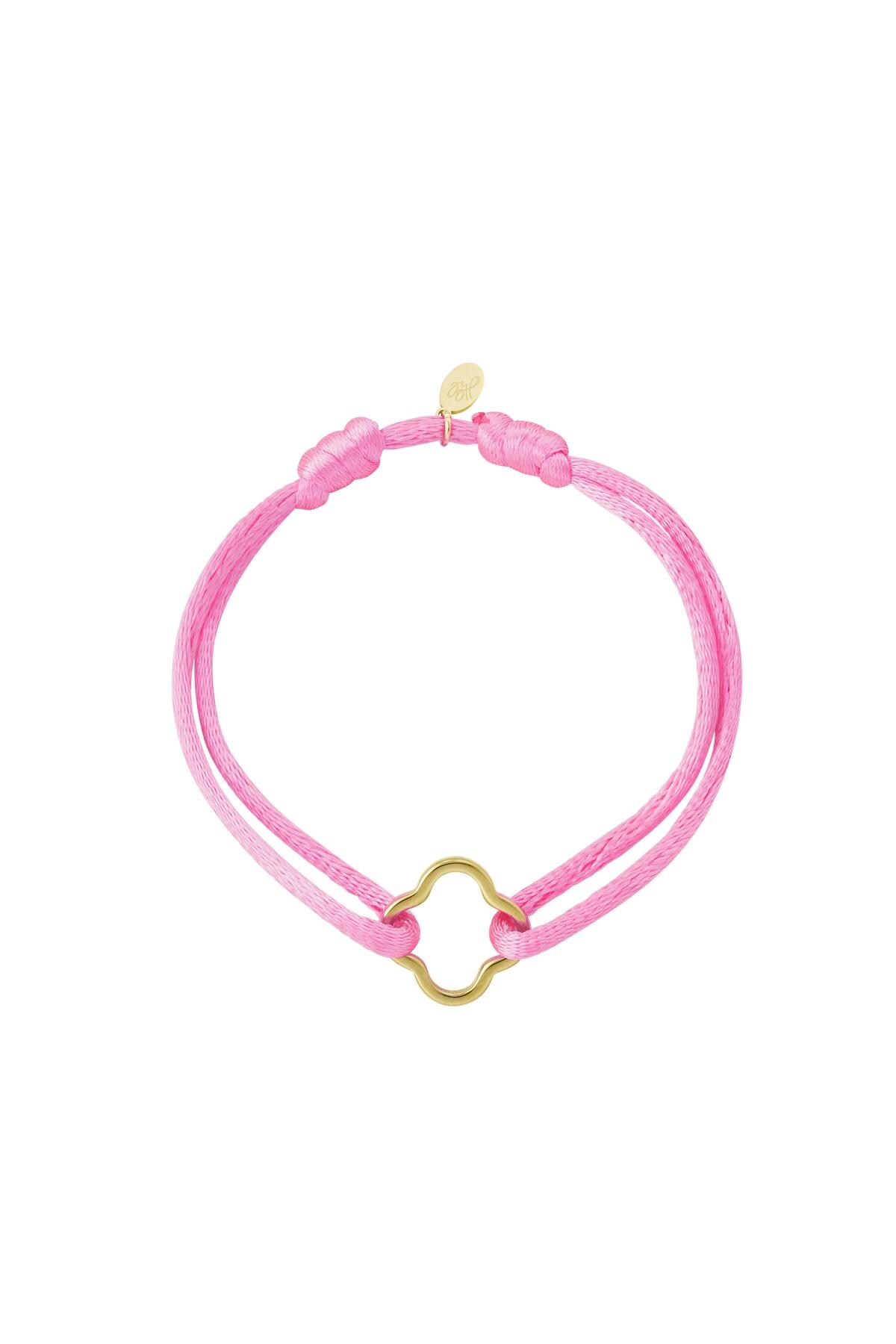 Fabric bracelet clover Pink & Gold Stainless Steel 