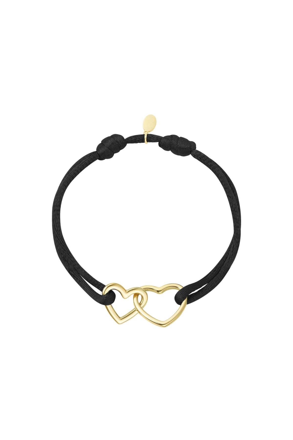 Bracelet tissu coeurs Noir & Or Acier inoxydable h5 