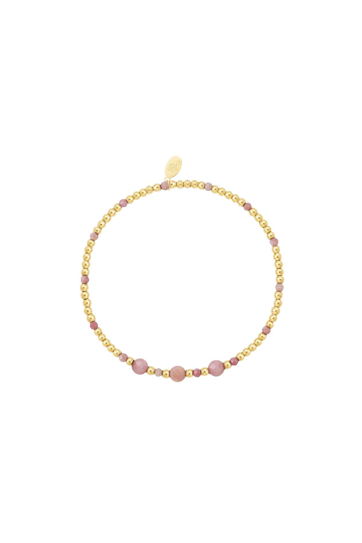 Beaded bracelet cheerful - pink - Natural stones collection Pink & Gold Stainless Steel h5 