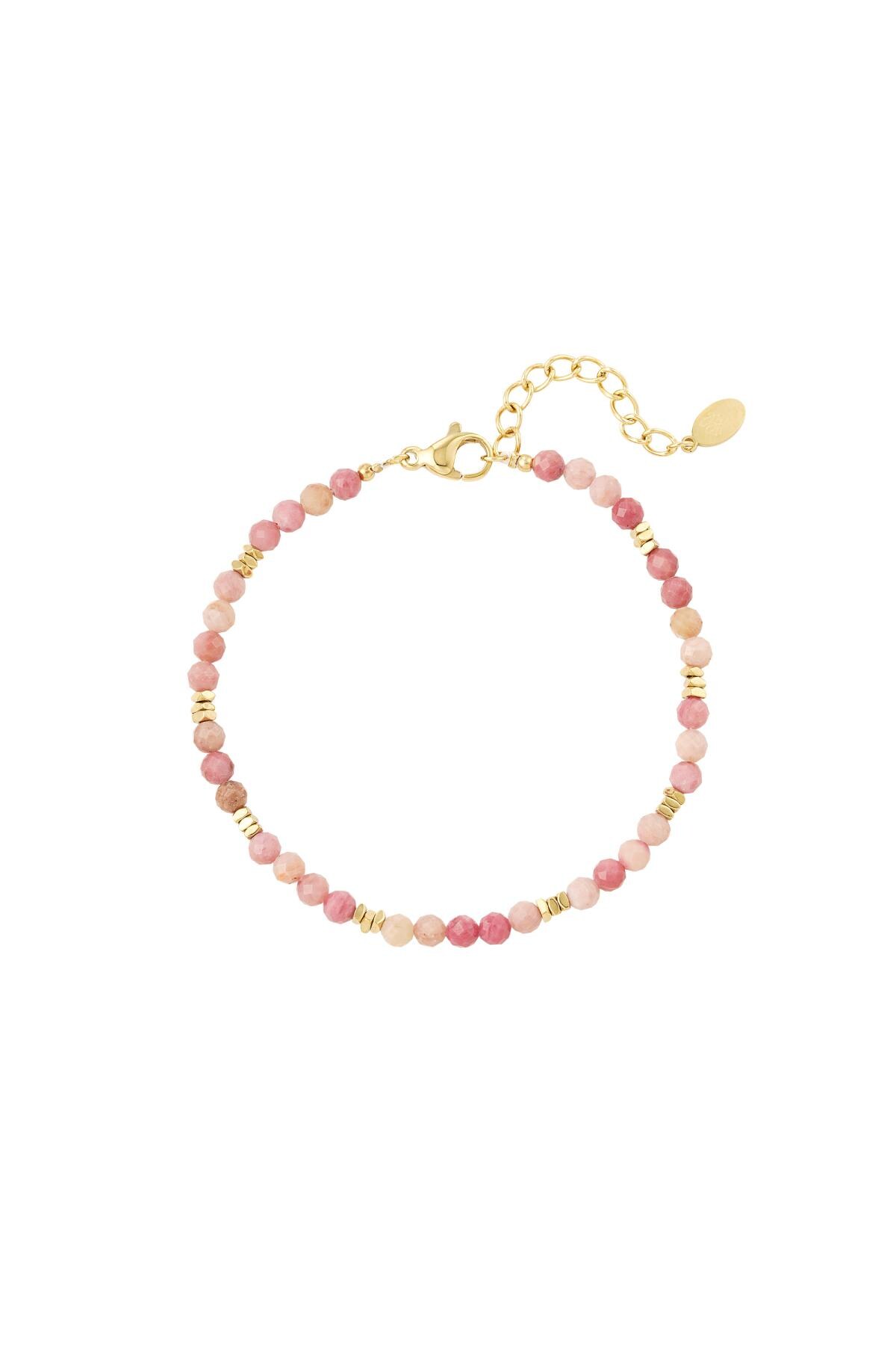 Bracelet colored beads - Natural stones collection Pink & Gold Stainless Steel h5 