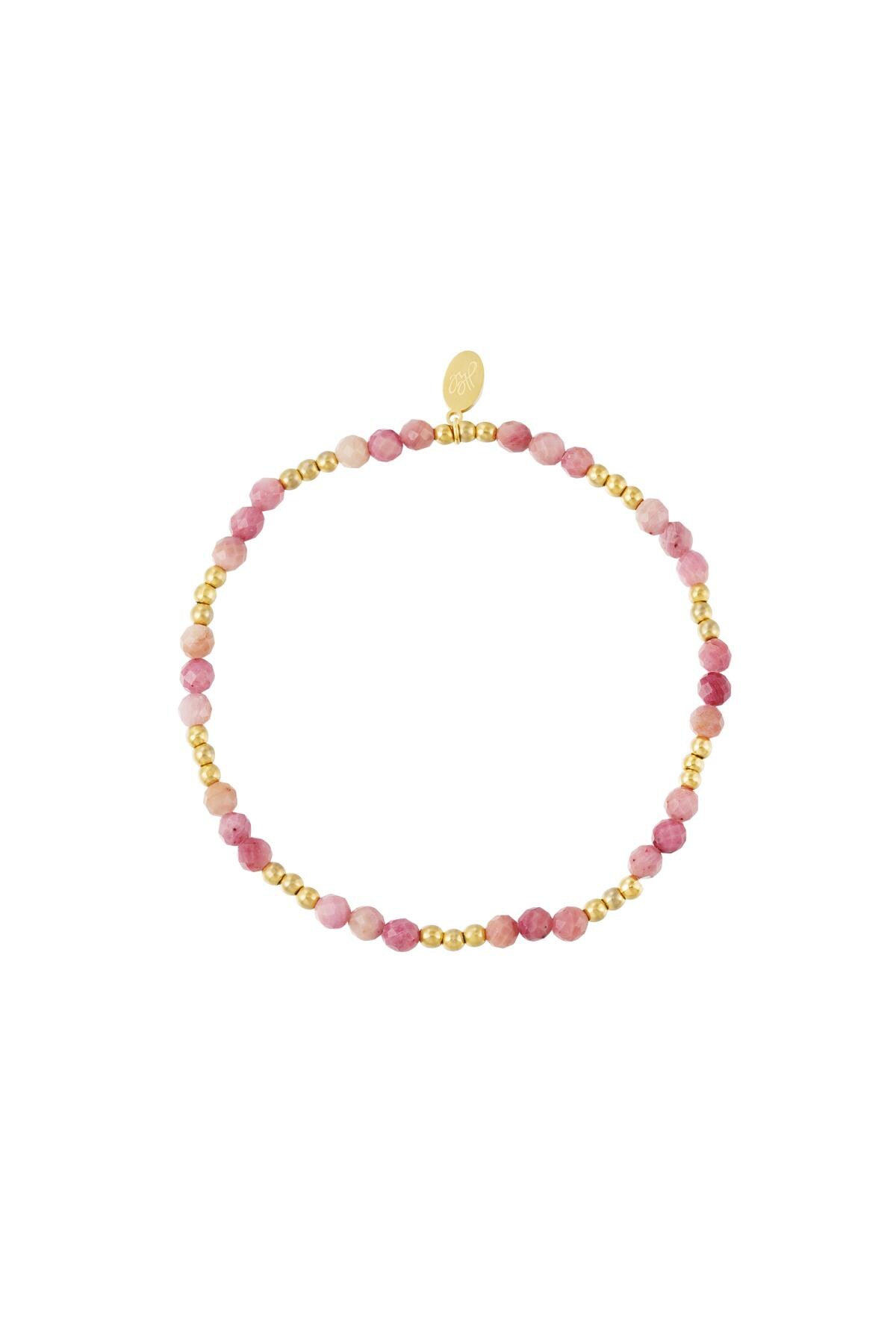 Beaded bracelet colorful - Natural stones collection Pink & Gold Stainless Steel h5 