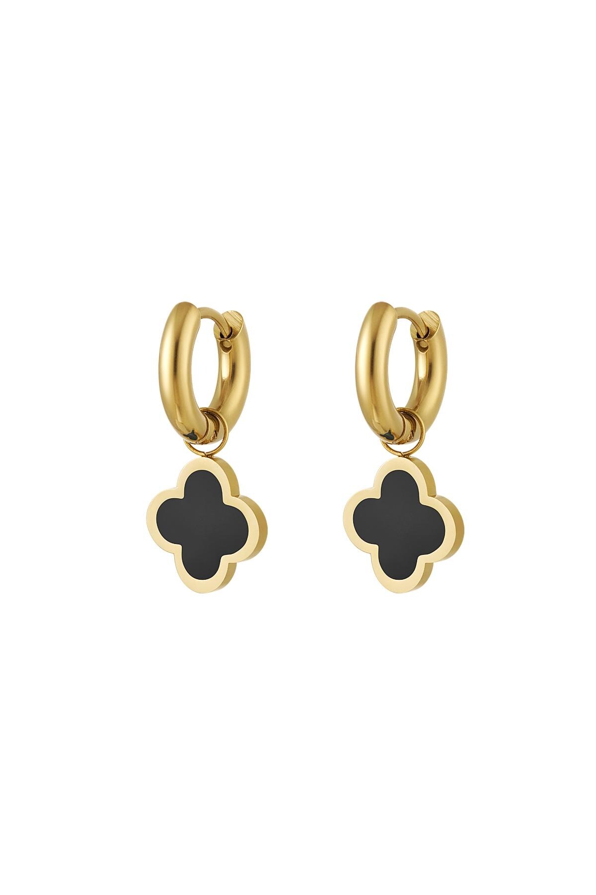 Earrings clover simple colorful Black & Gold Stainless Steel h5 