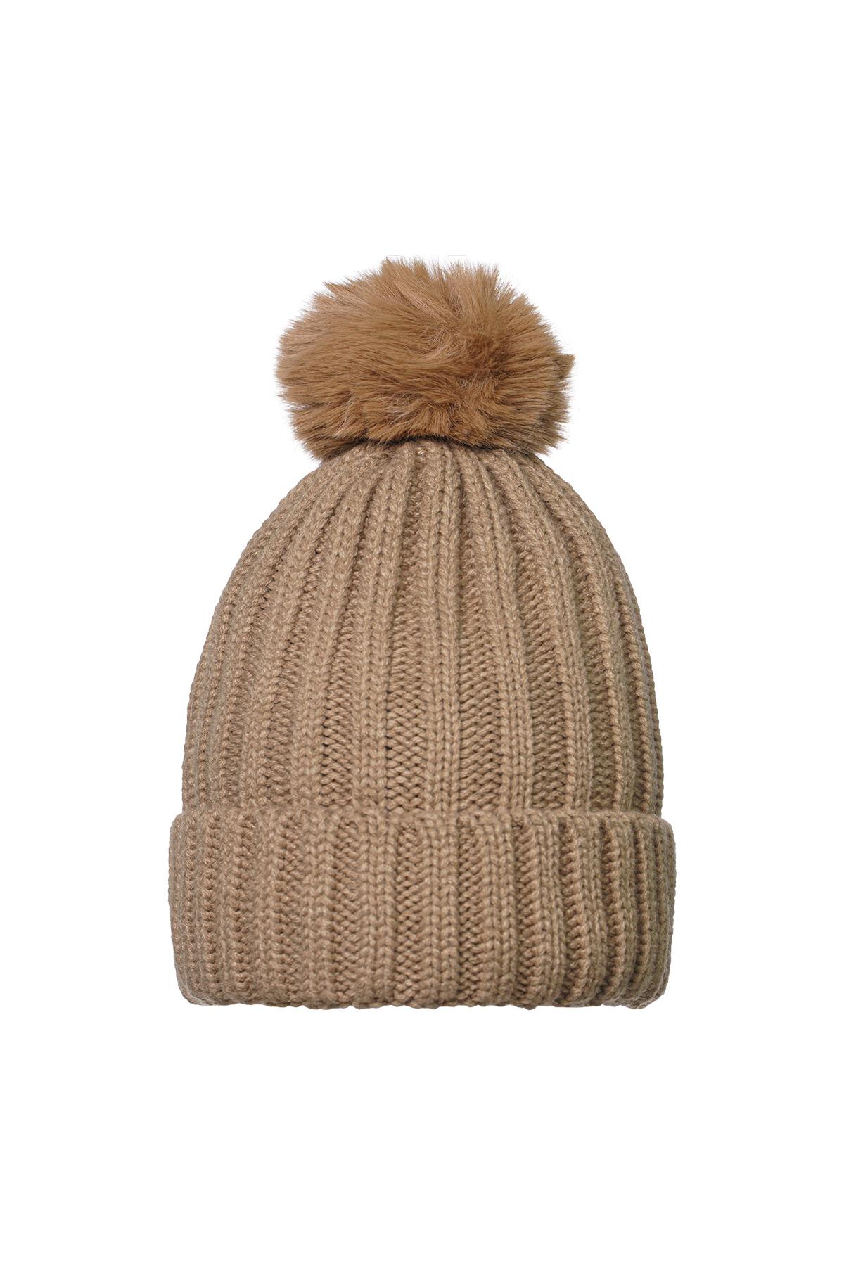 Beanie Furry Pompon Beige Acrylic h5 