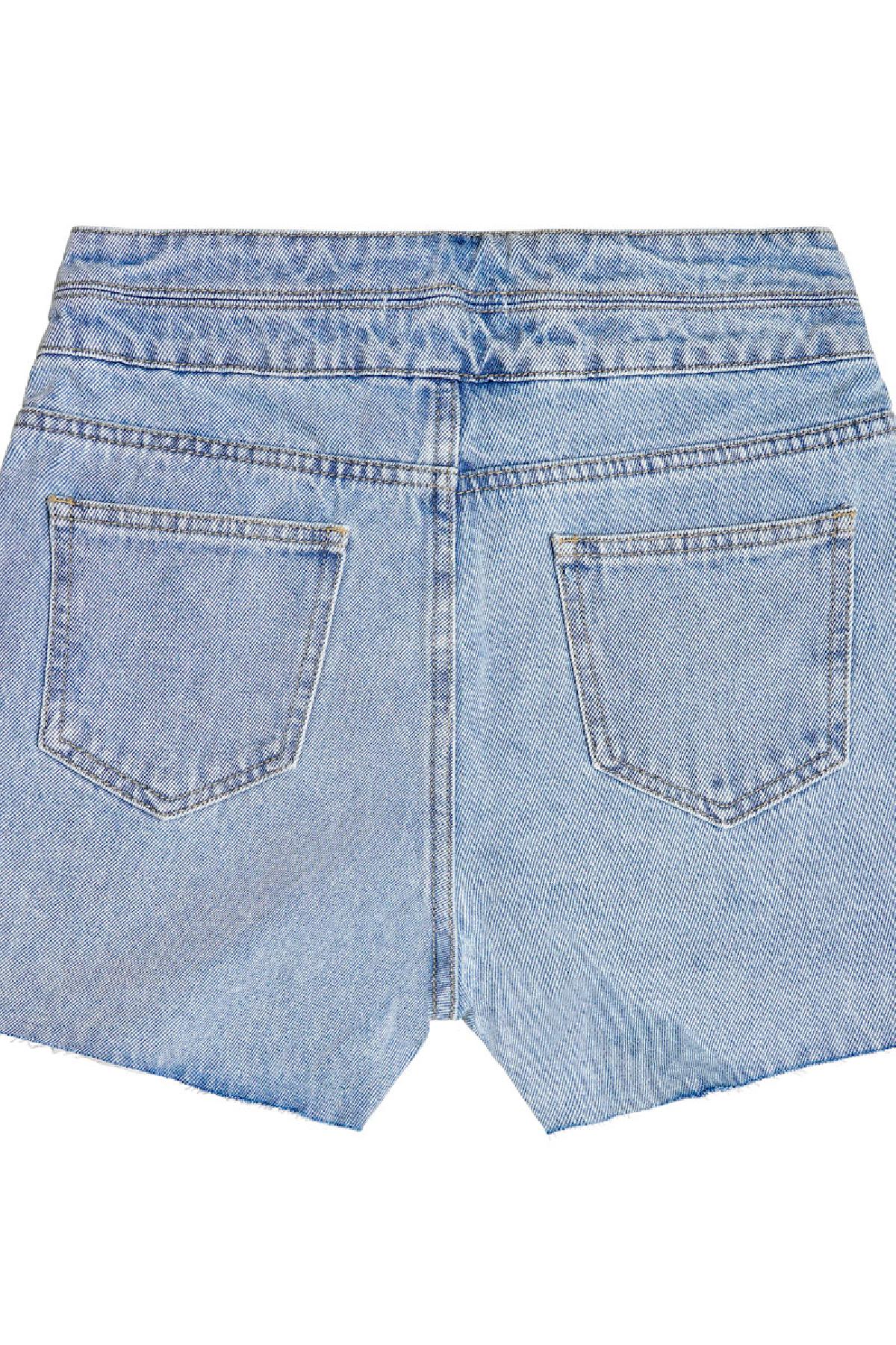 Distressed denim shorts with raw hem in light blue XS h5 Picture6