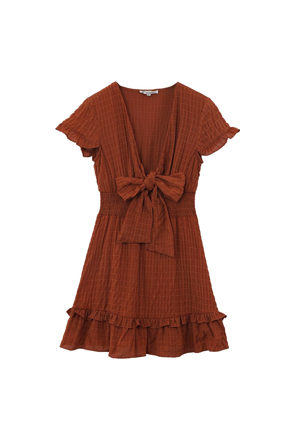 Ruffle dress with bow Brown L 