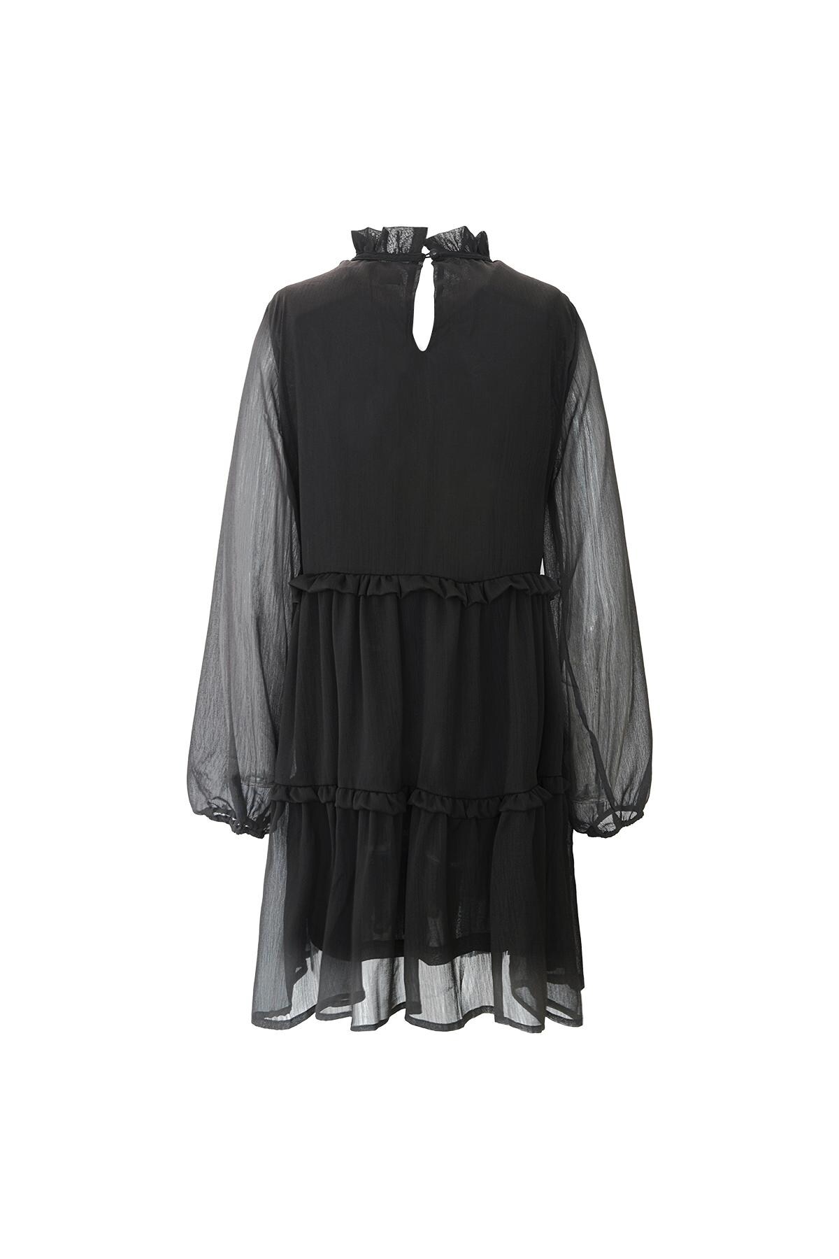 Ruffle chiffon dress Black S h5 