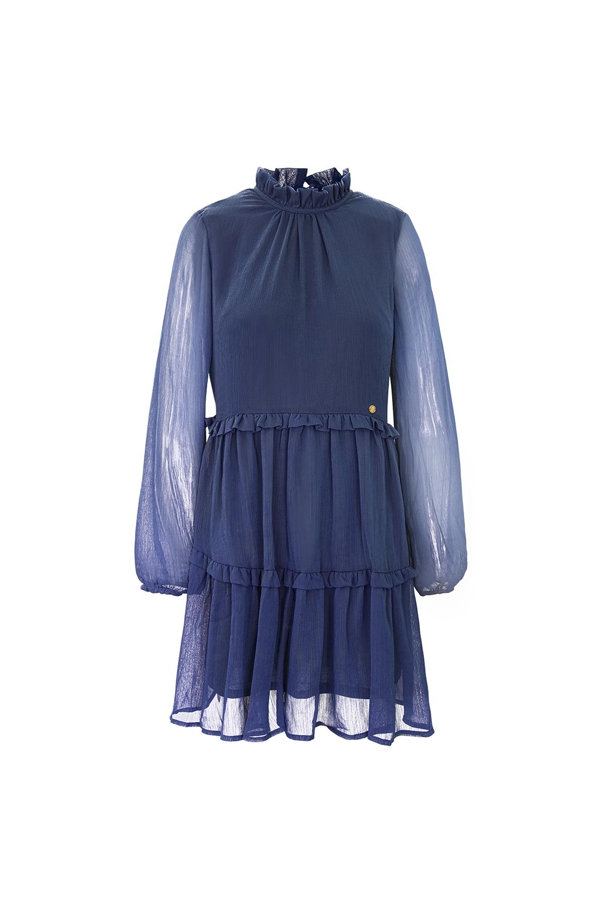 Ruffle chiffon dress Blue S h5 