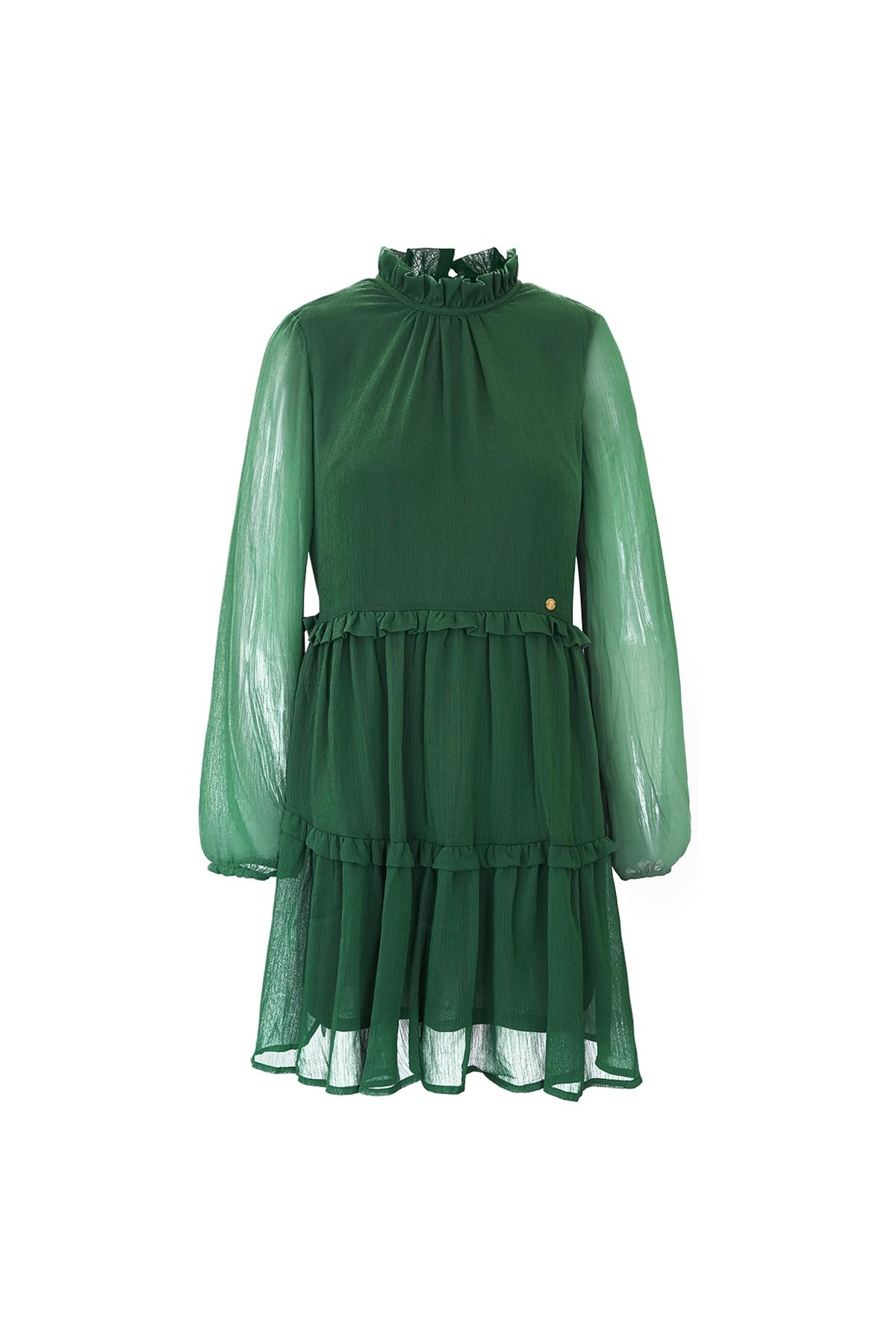 Ruffle chiffon dress Green XS h5 