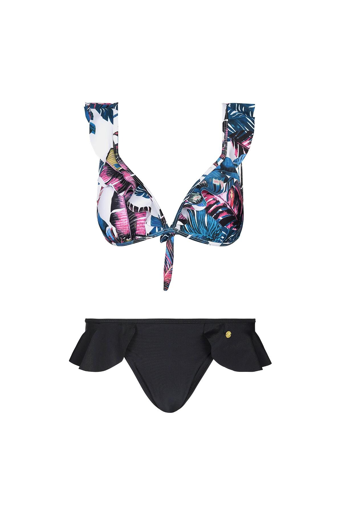 Floral bikini with ruffles Blue M 