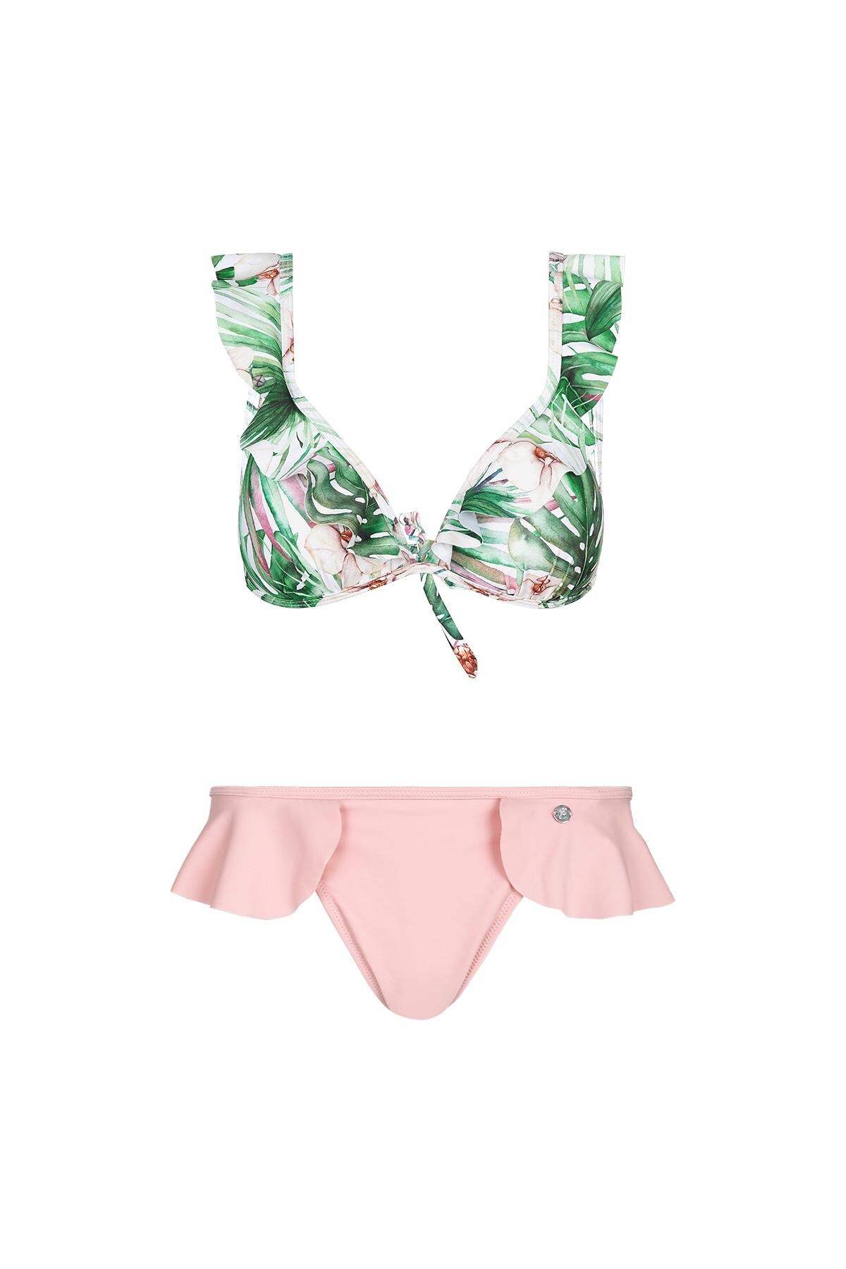 Floral bikini with ruffles Pink L 