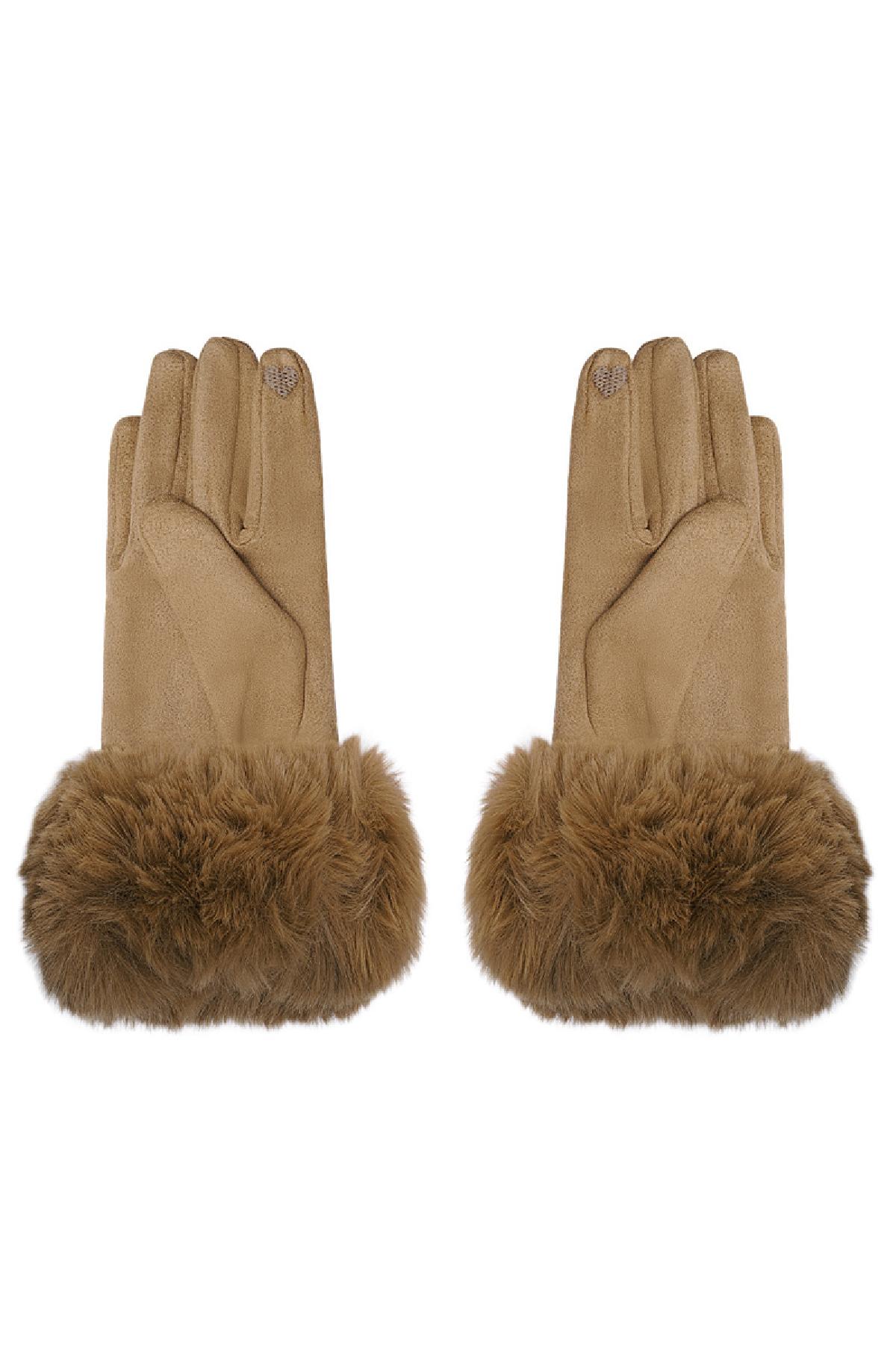 Gloves faux fur with suede look Camel Polyester One size Picture3