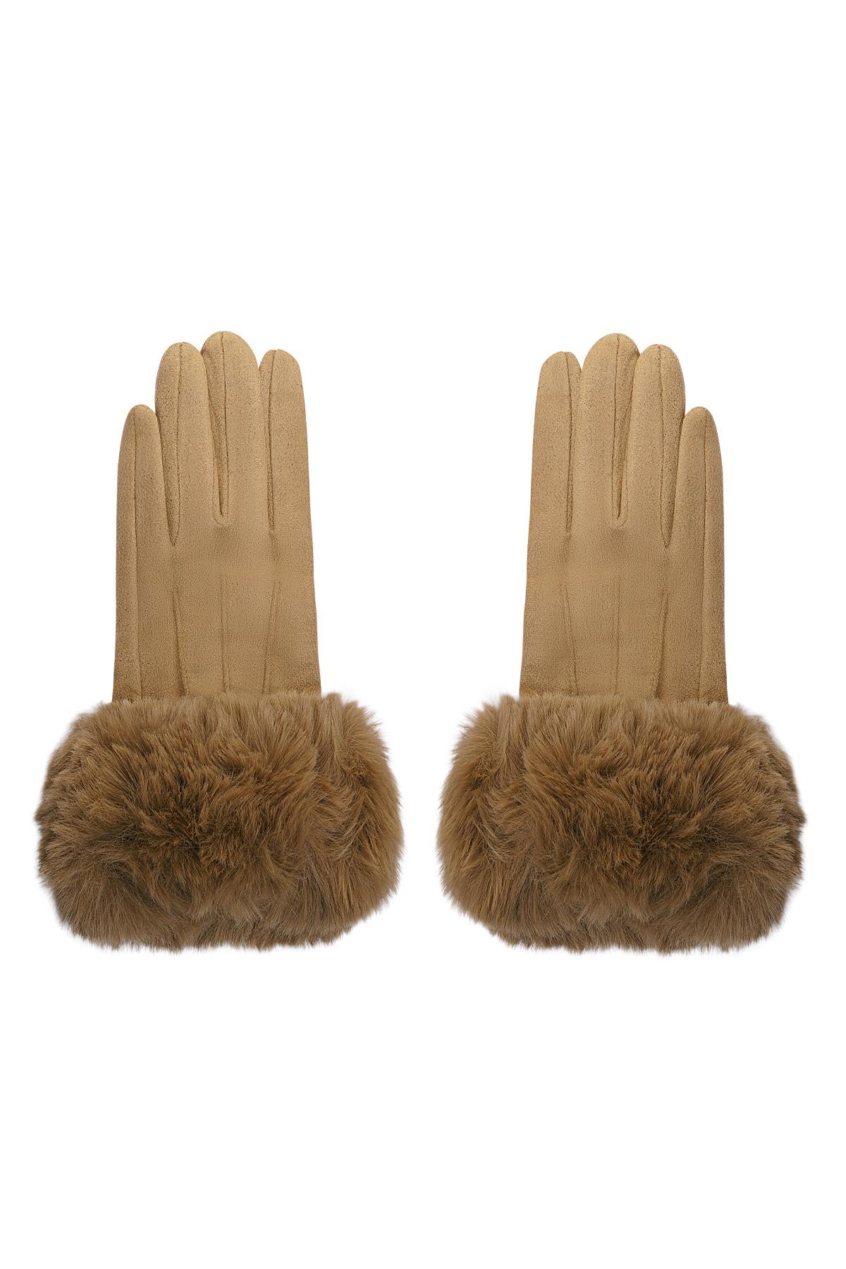 Gloves faux fur with suede look Camel Polyester One size 