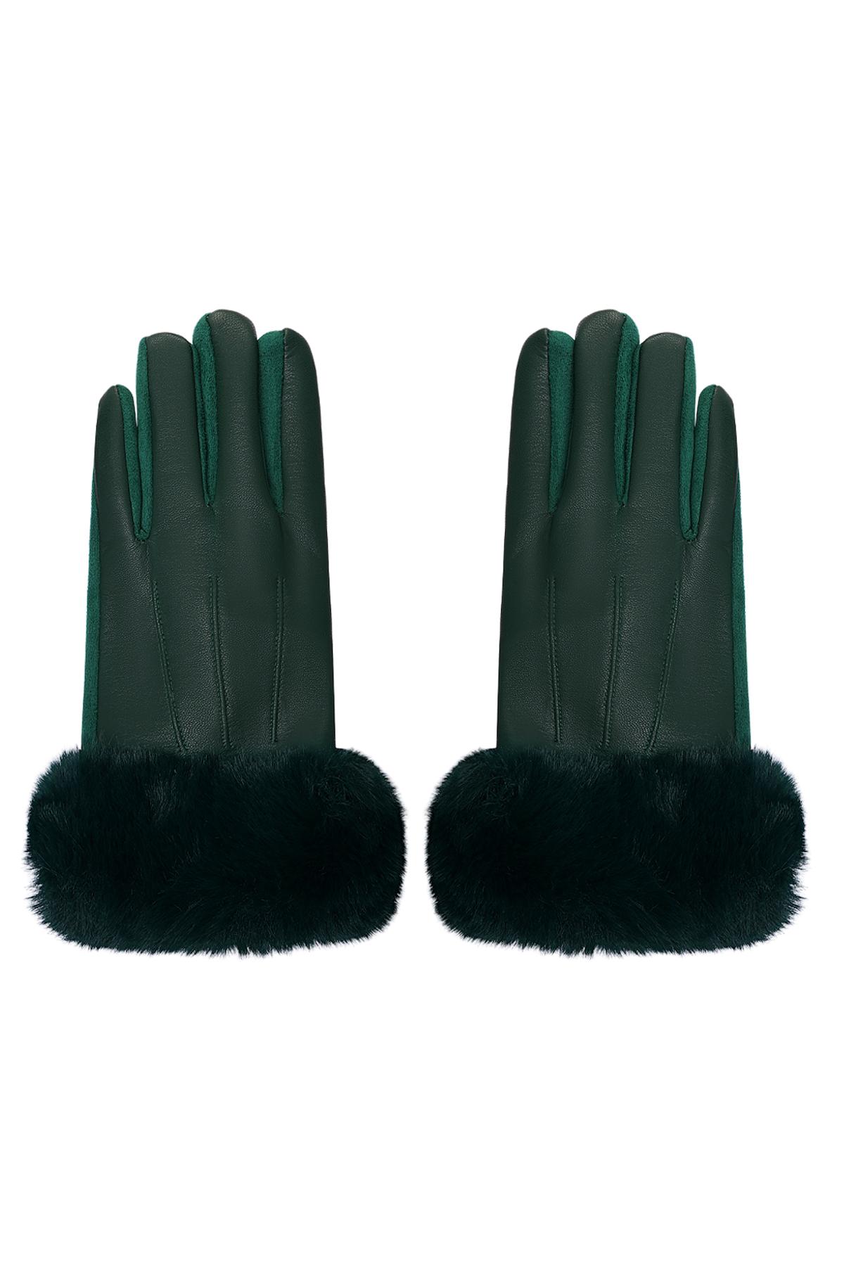 Gloves with faux fur and leather look Green Polyester One size