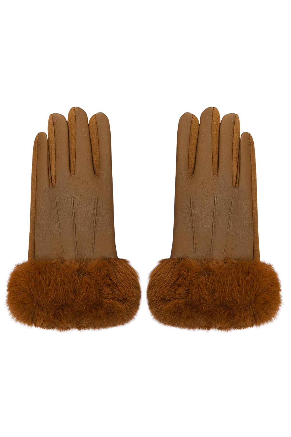 Gloves with faux fur and leather look Beige Polyester One size h5 