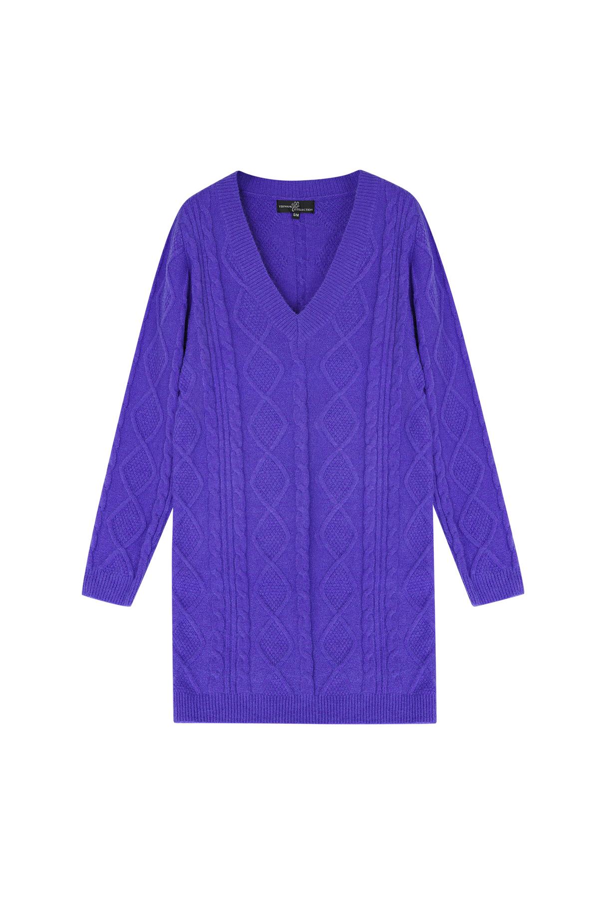 Knitted V-neck sweater dress Purple S/M h5 