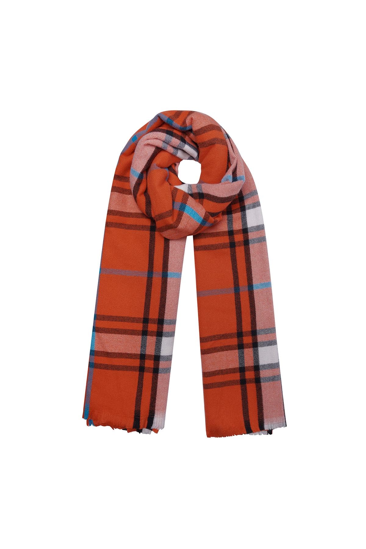 Checkered winter scarf with autumn colors Orange Acrylic