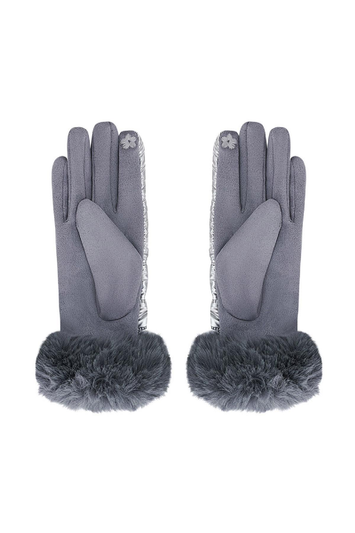 Gloves metallic with fur Grey Polyester One size Picture3