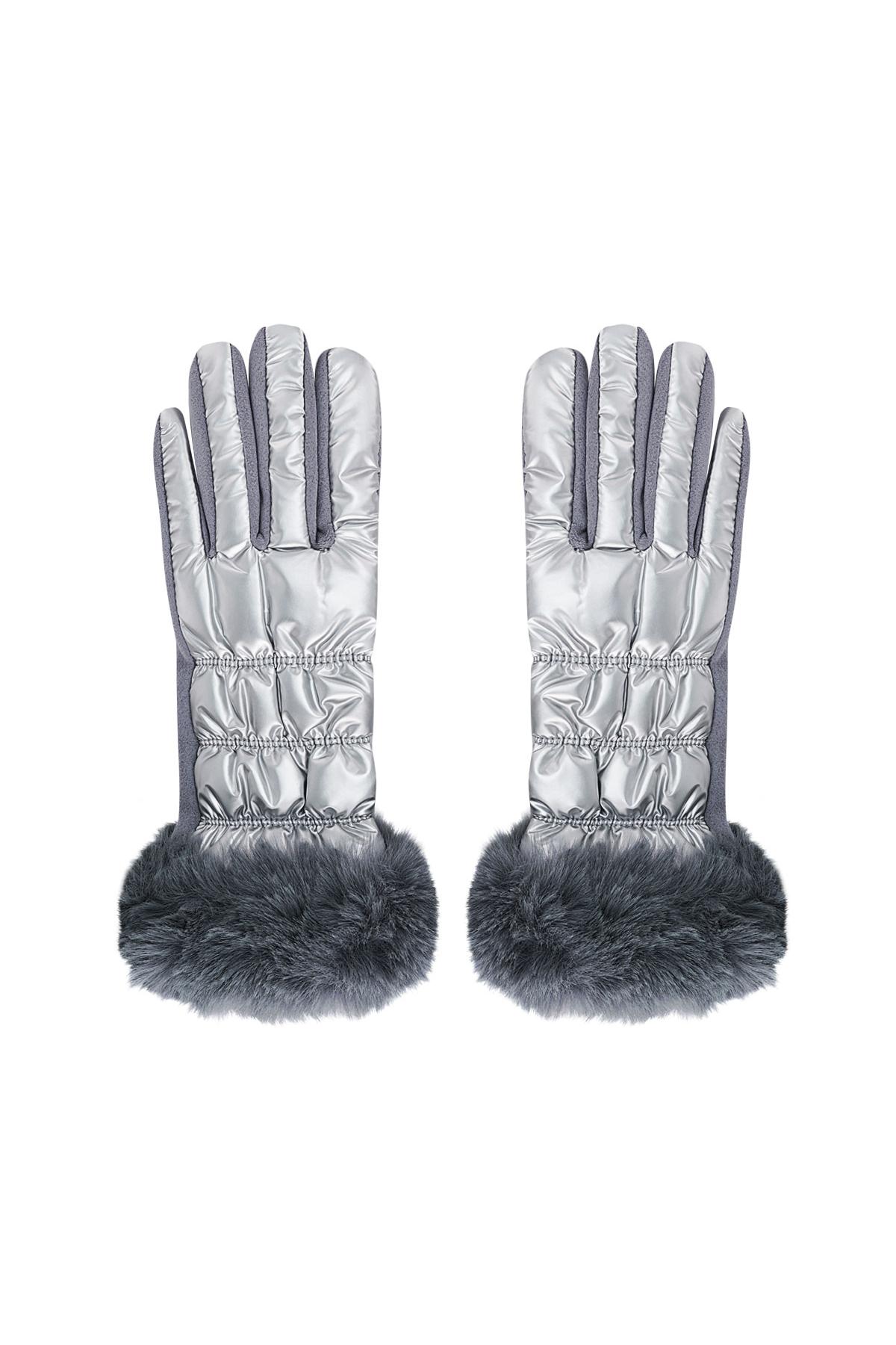 Gloves metallic with fur Grey Polyester One size 